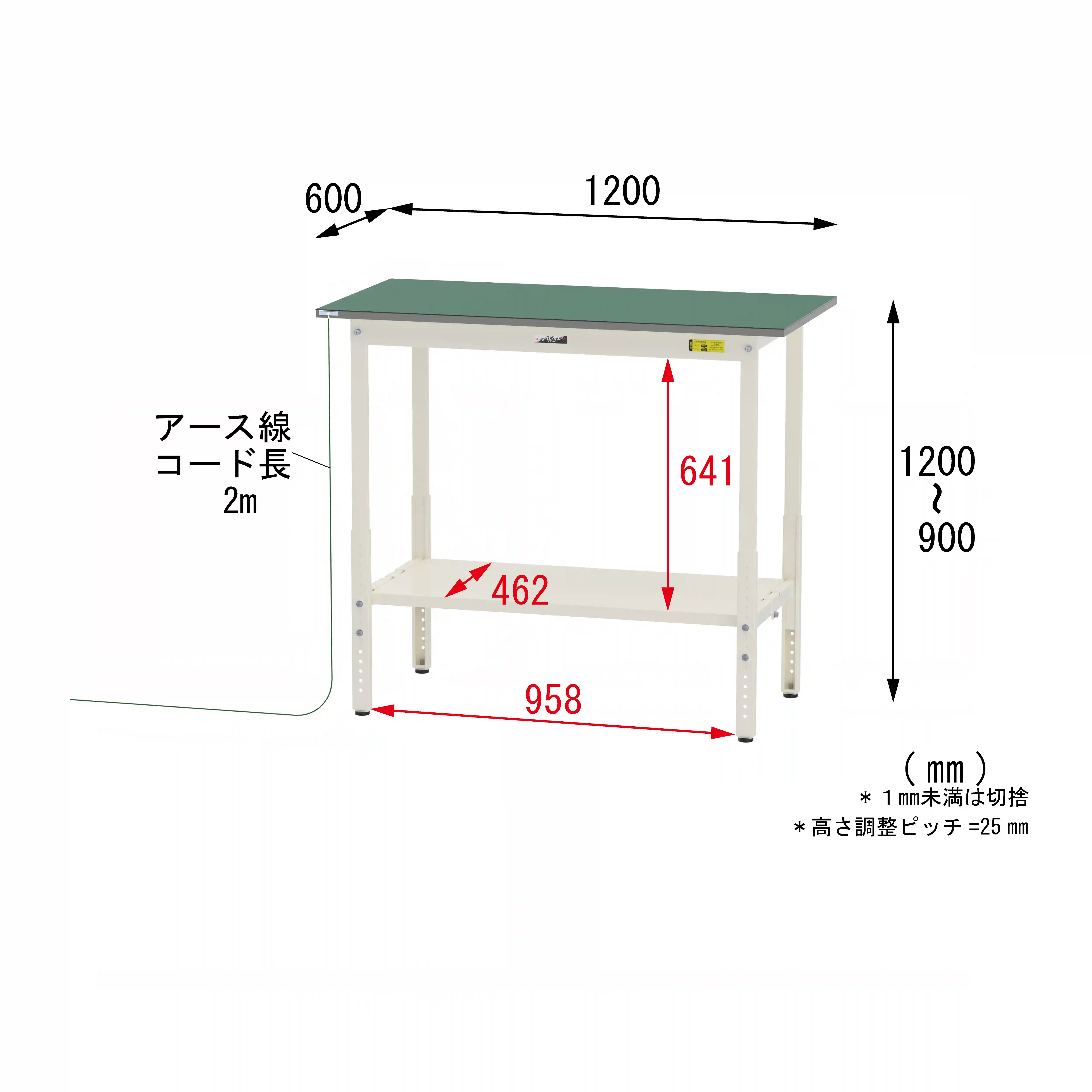 150シリーズ 導電性ゴムマット貼り高さ調整タイプ H900mm～H1200mm（下段全面棚板）