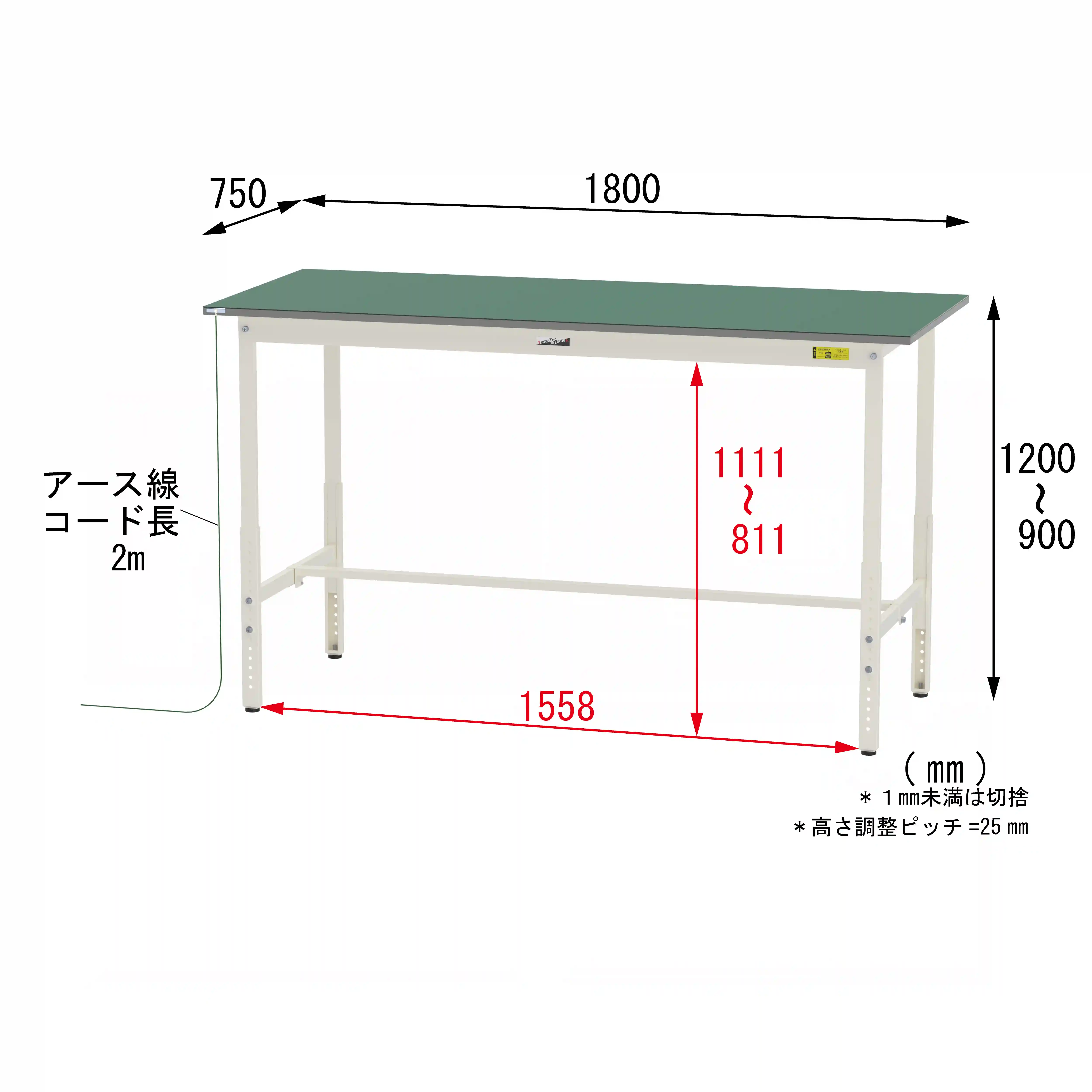 150シリーズ 導電性ゴムマット貼り高さ調整タイプ H900mm～H1200mm