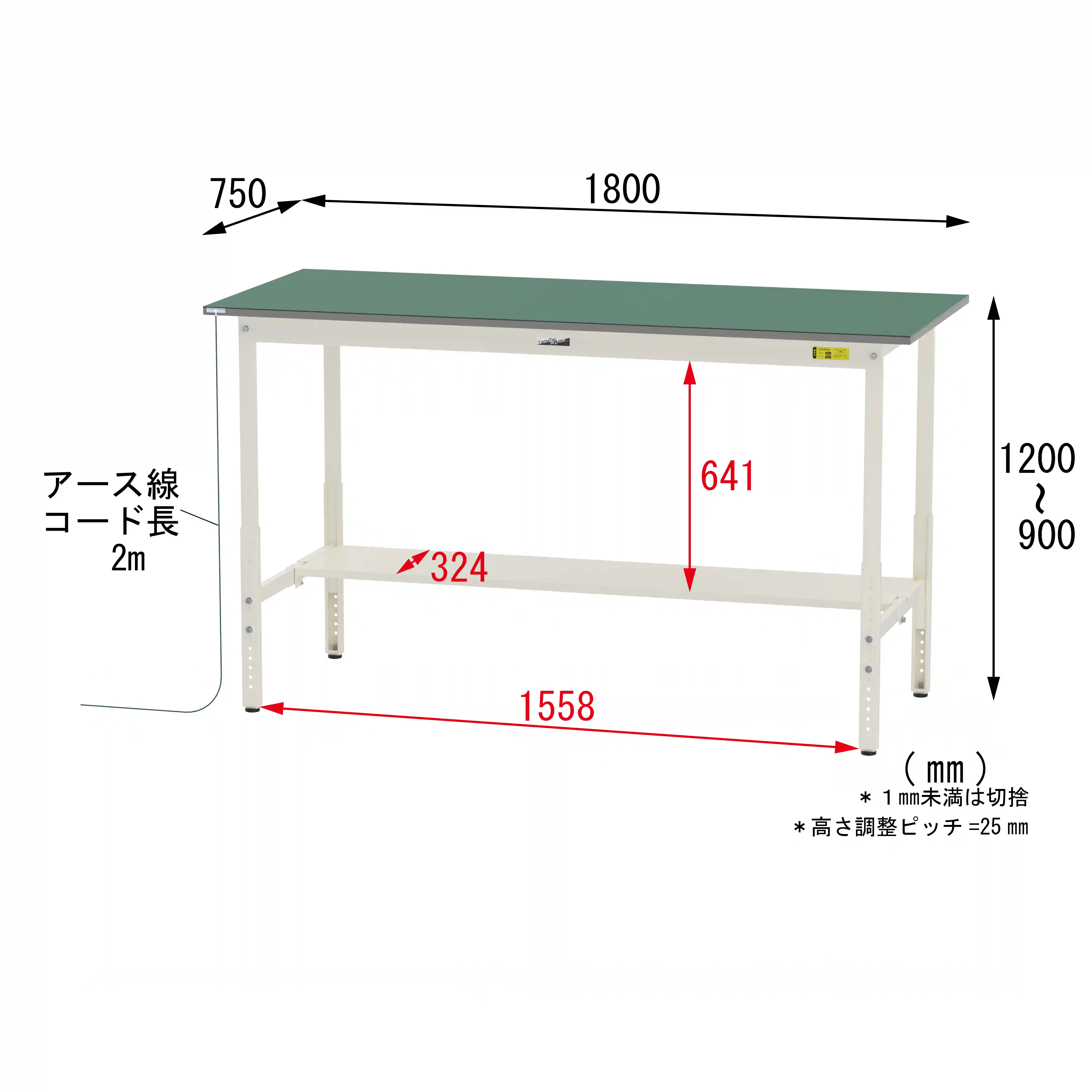 150シリーズ 導電性ゴムマット貼り高さ調整タイプ H900mm～H1200mm（下段半面棚板）