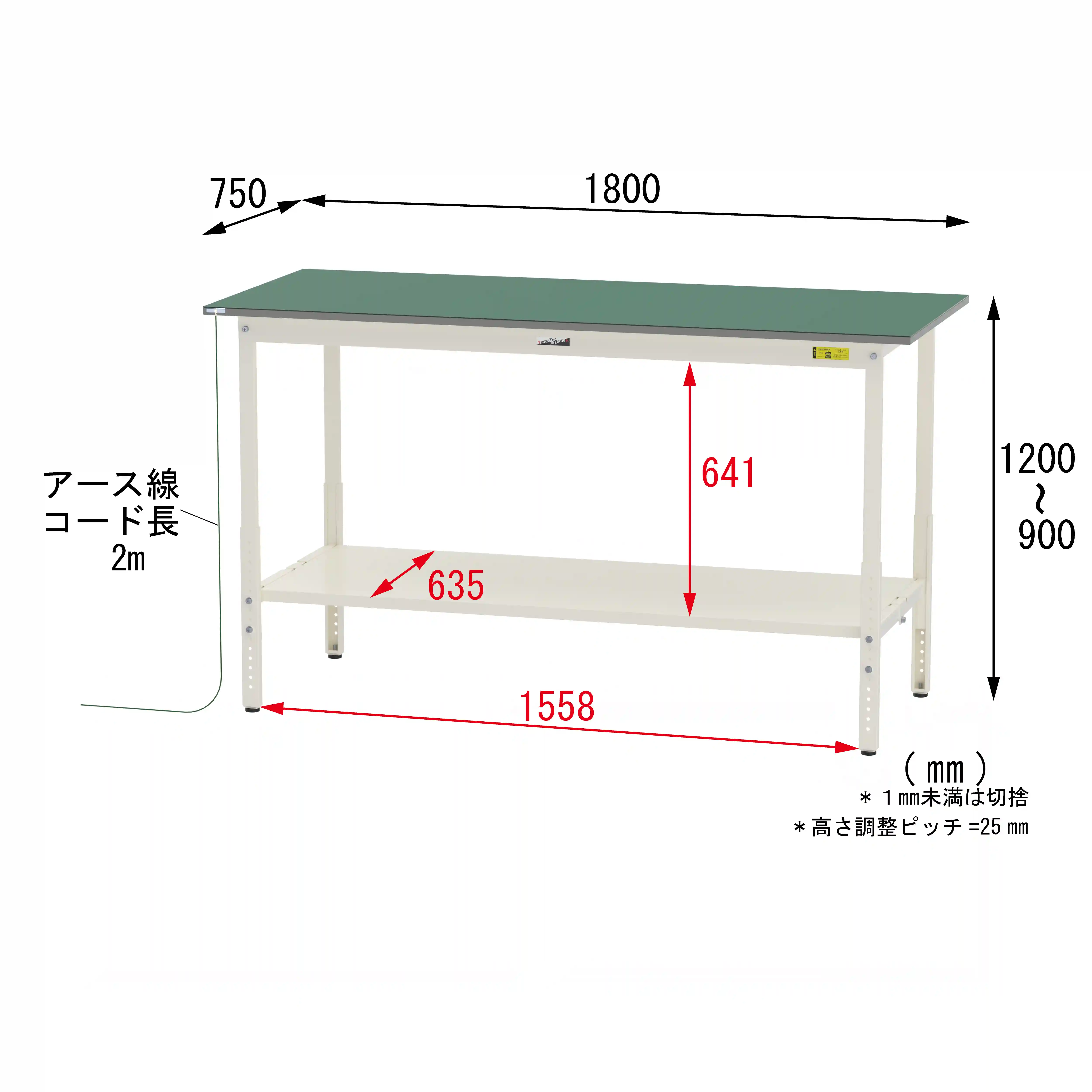150シリーズ 導電性ゴムマット貼り高さ調整タイプ H900mm～H1200mm（下段全面棚板）