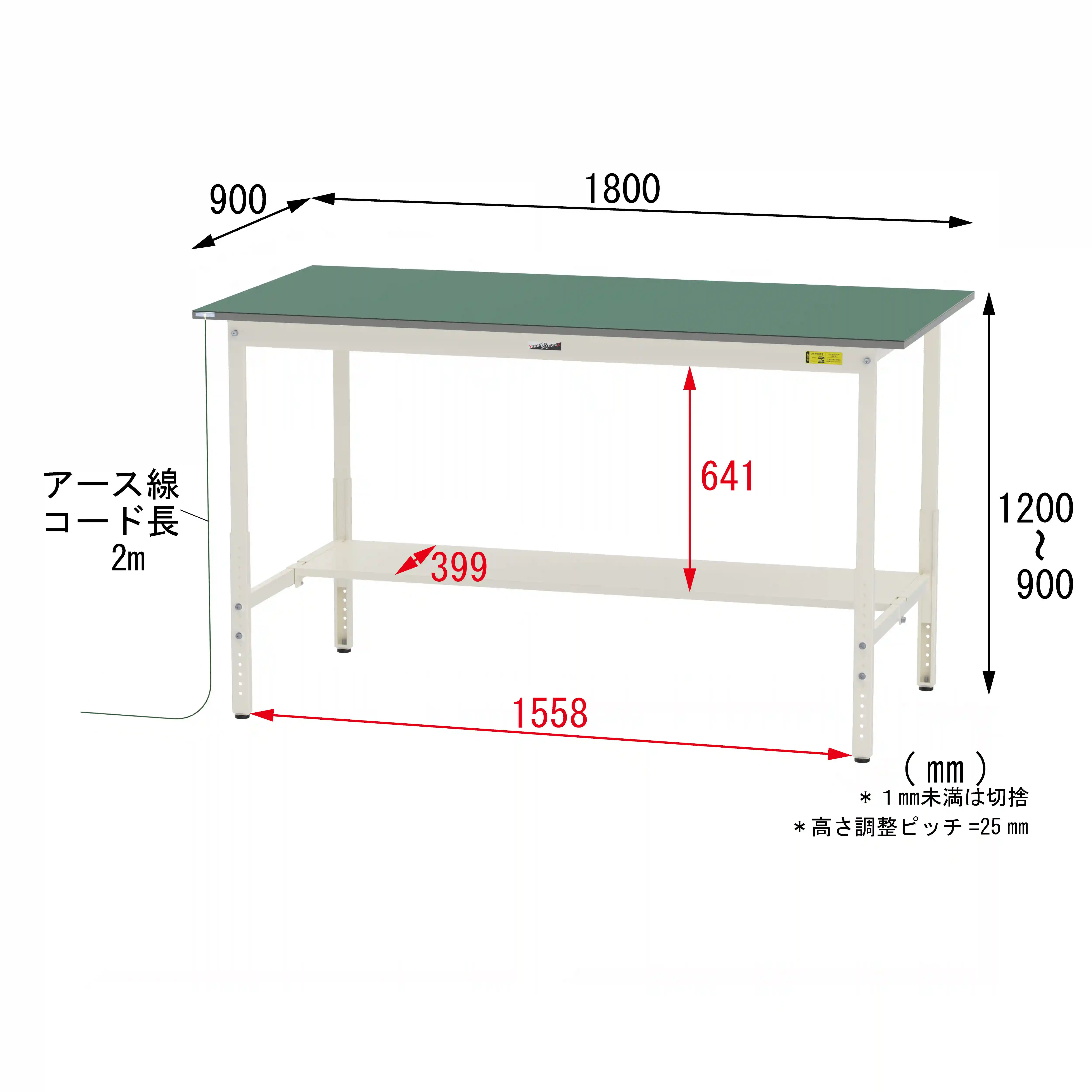 150シリーズ 導電性ゴムマット貼り高さ調整タイプ H900mm~H1200mm(下段半面棚板)