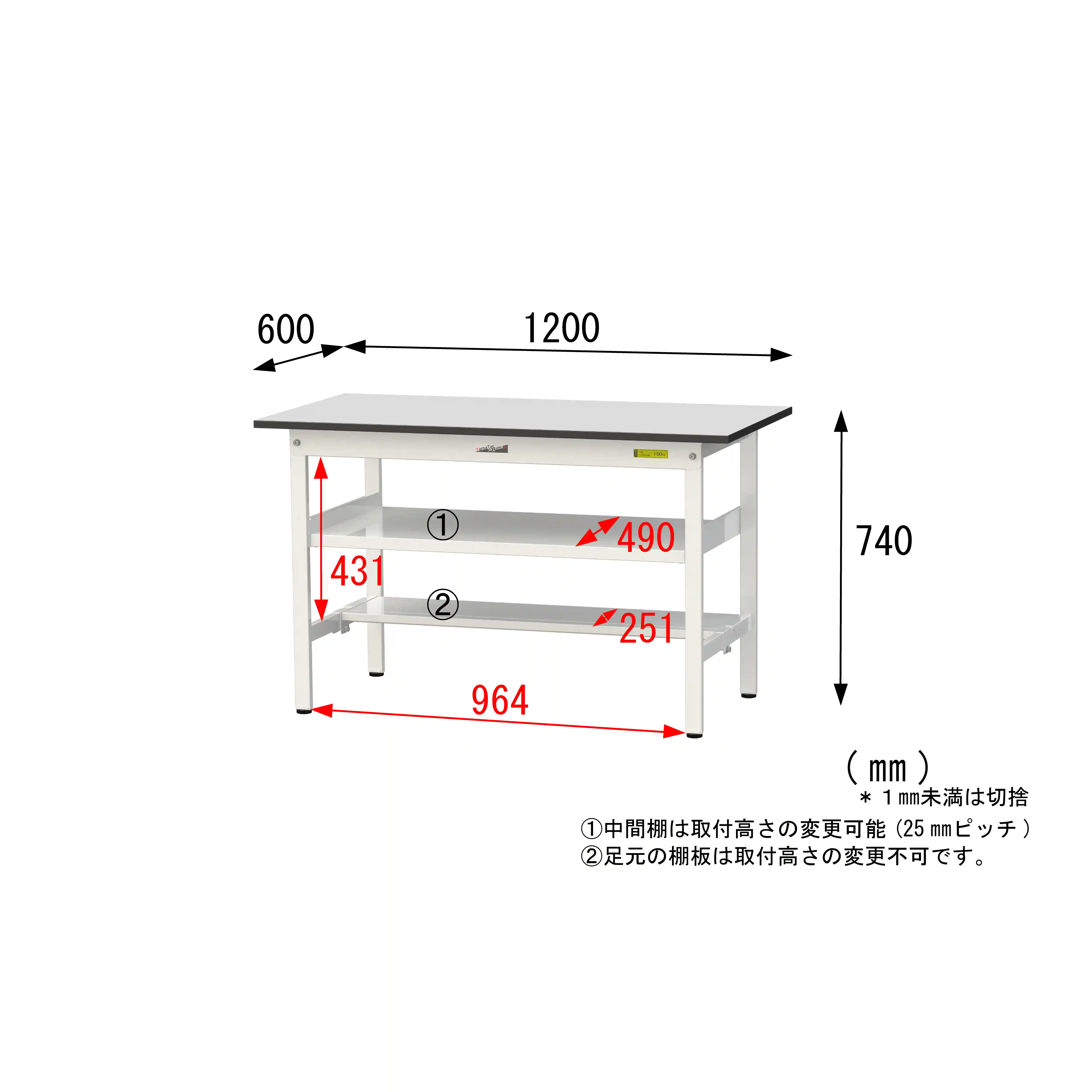 150シリーズ固定式 中間棚付 RoHS2指令対応塩ビシート天板仕様 H740mm(下段半面棚板)