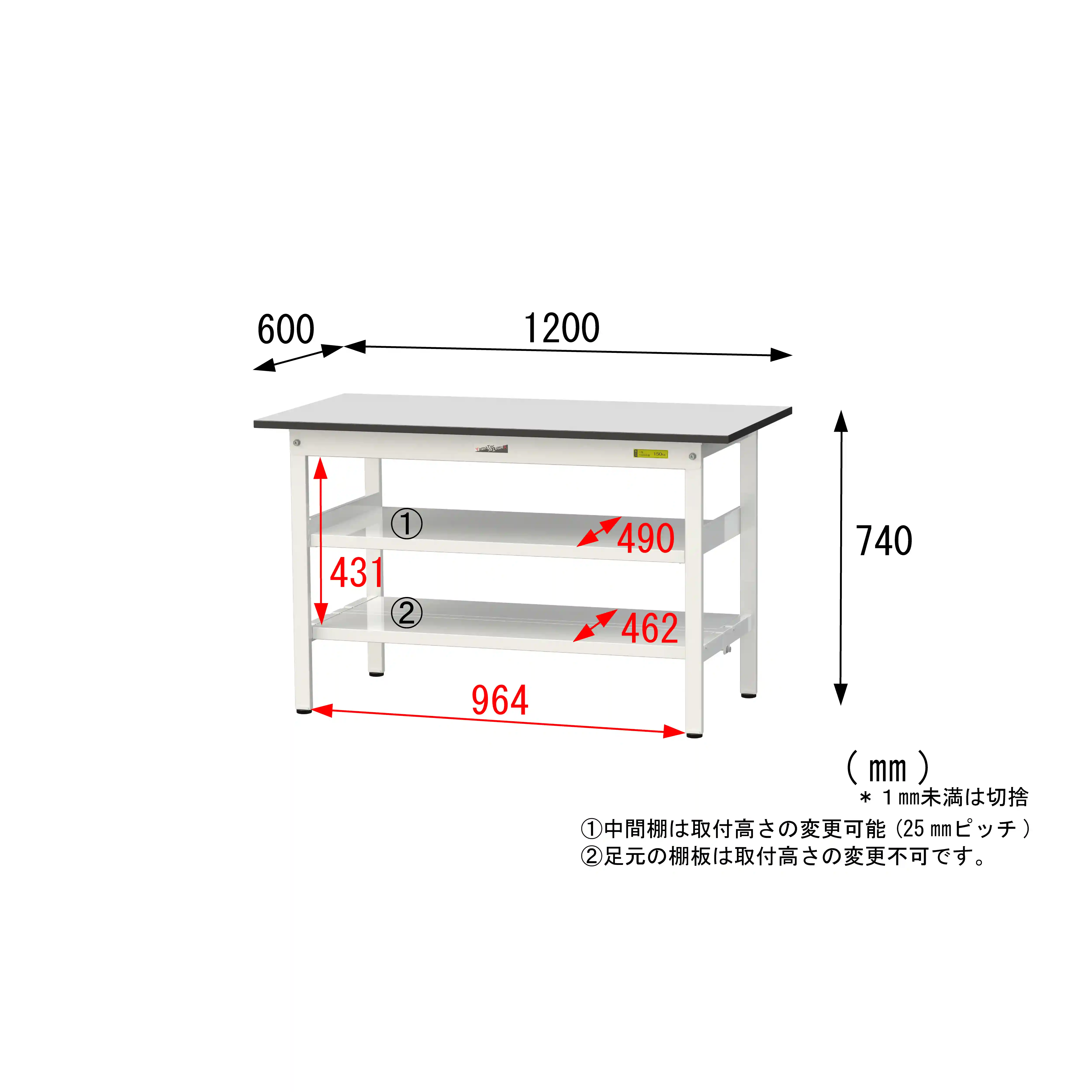 150シリーズ固定式 中間棚付 RoHS2指令対応塩ビシート天板仕様 H740mm（下段全面棚板）