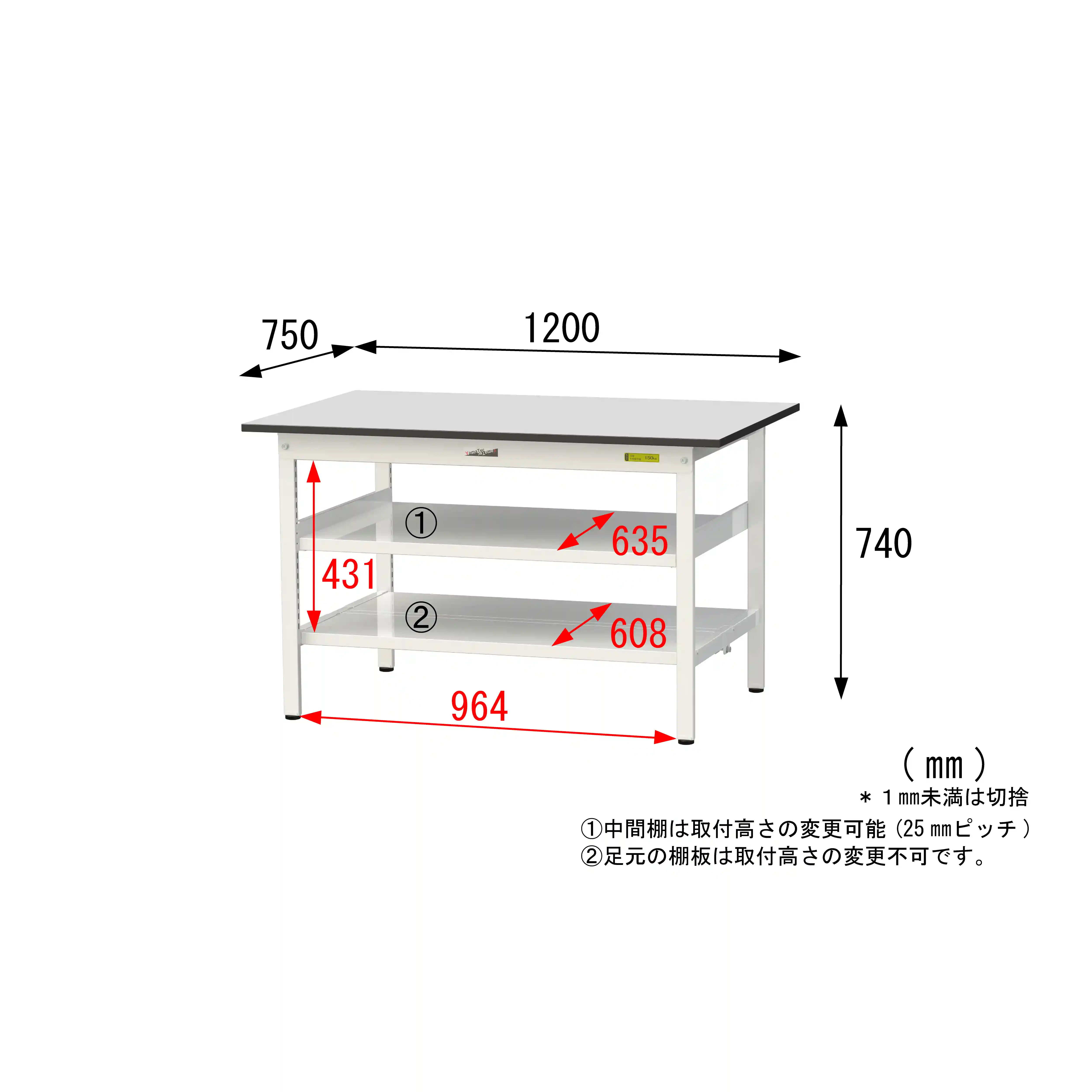 150シリーズ固定式 中間棚付 RoHS2指令対応塩ビシート天板仕様 H740mm(下段全面棚板)