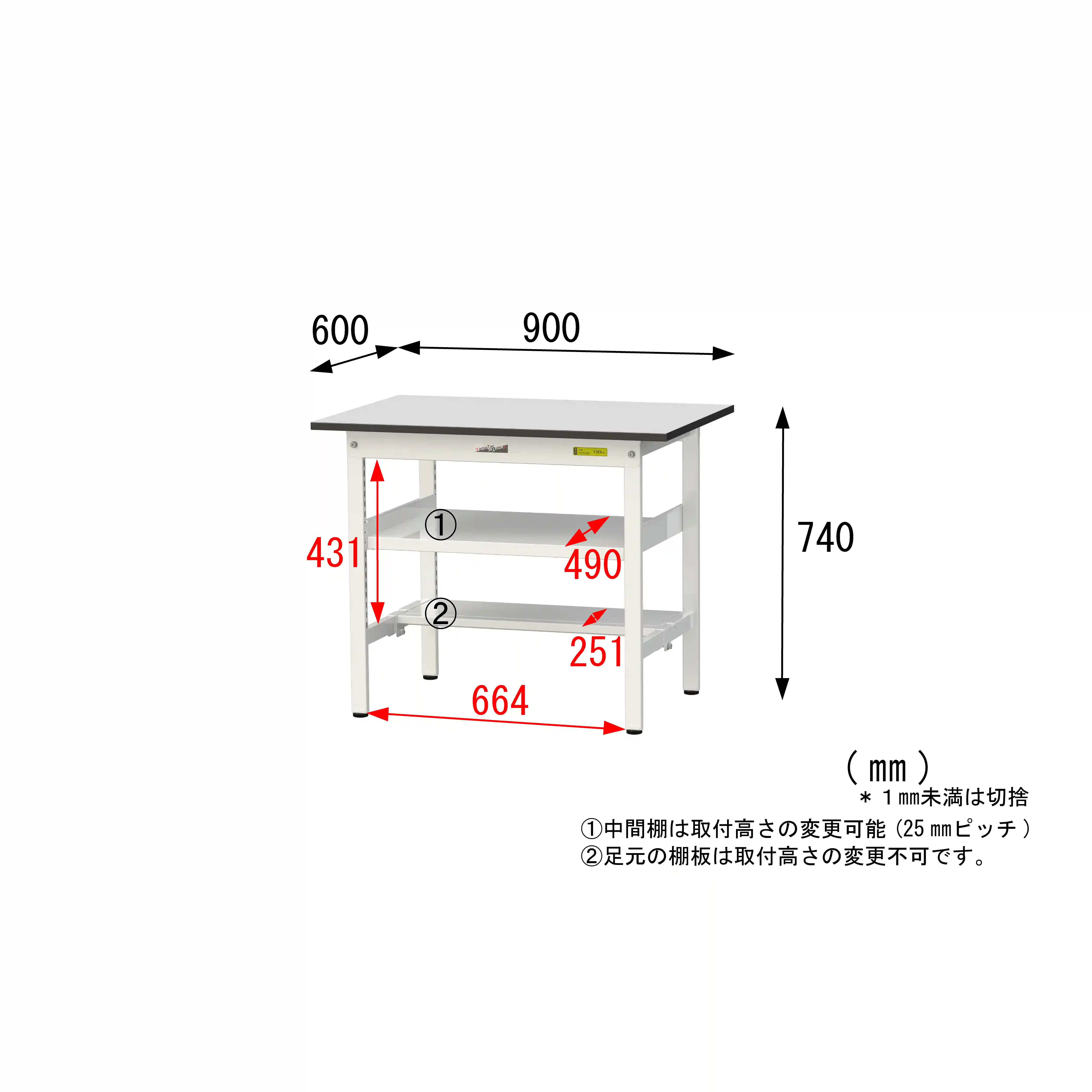 150シリーズ固定式 中間棚付 RoHS2指令対応塩ビシート天板仕様 H740mm(下段半面棚板)