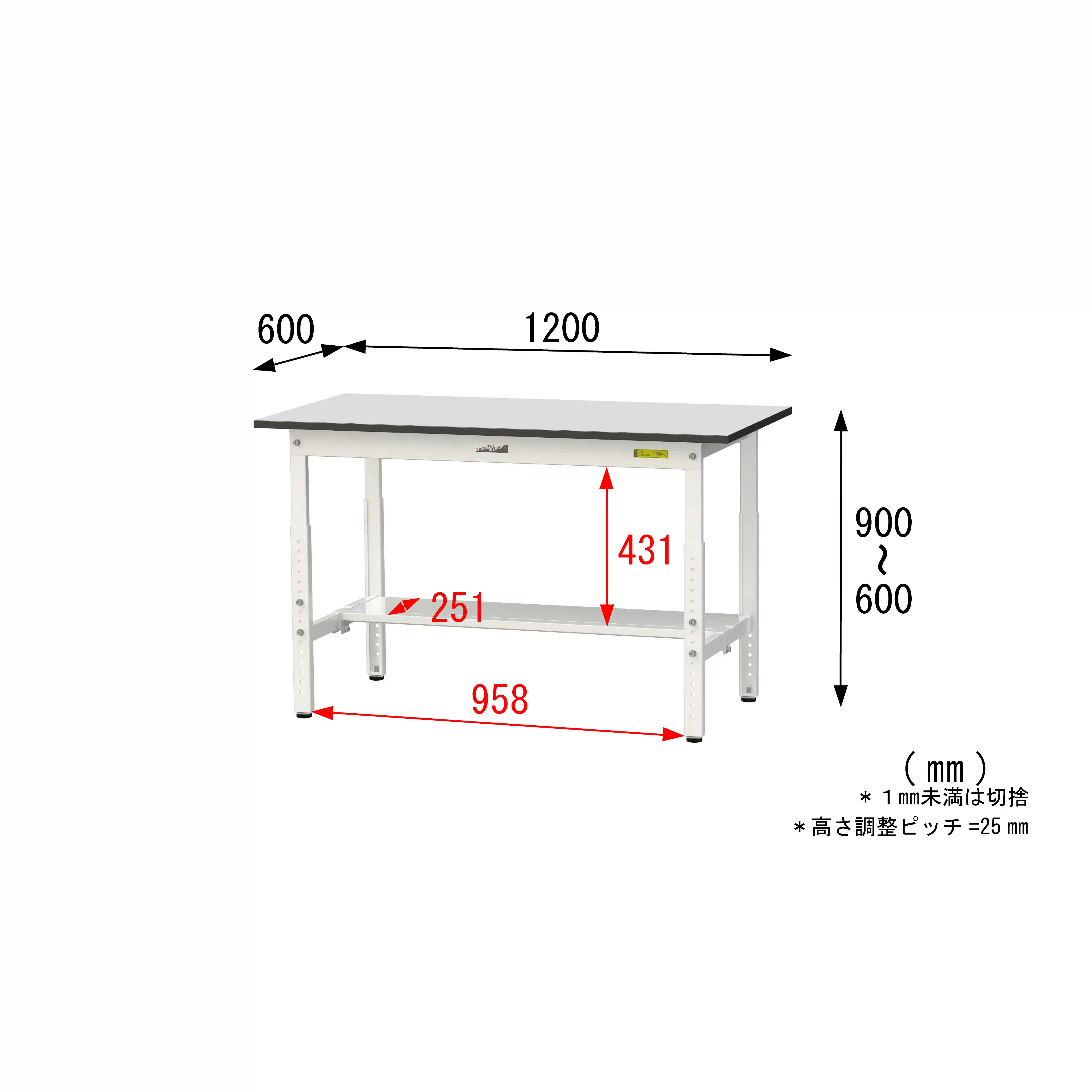 150シリーズ 高さ調整タイプ RoHS2指令対応塩ビシート天板仕様 H600㎜~H900㎜(下段半面棚板)