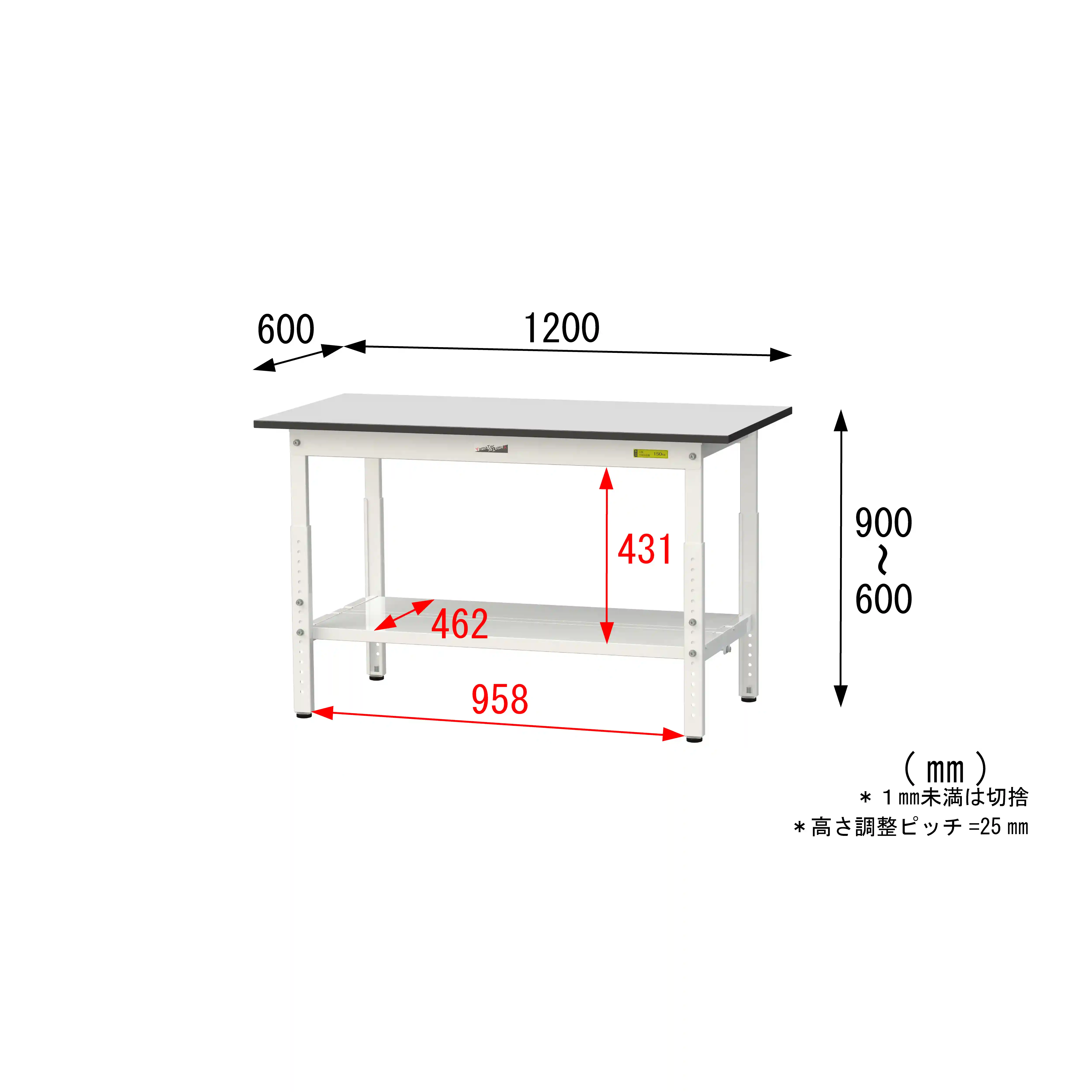 150シリーズ 高さ調整タイプ RoHS2指令対応塩ビシート天板仕様 H600㎜～H900㎜（下段全面棚板）
