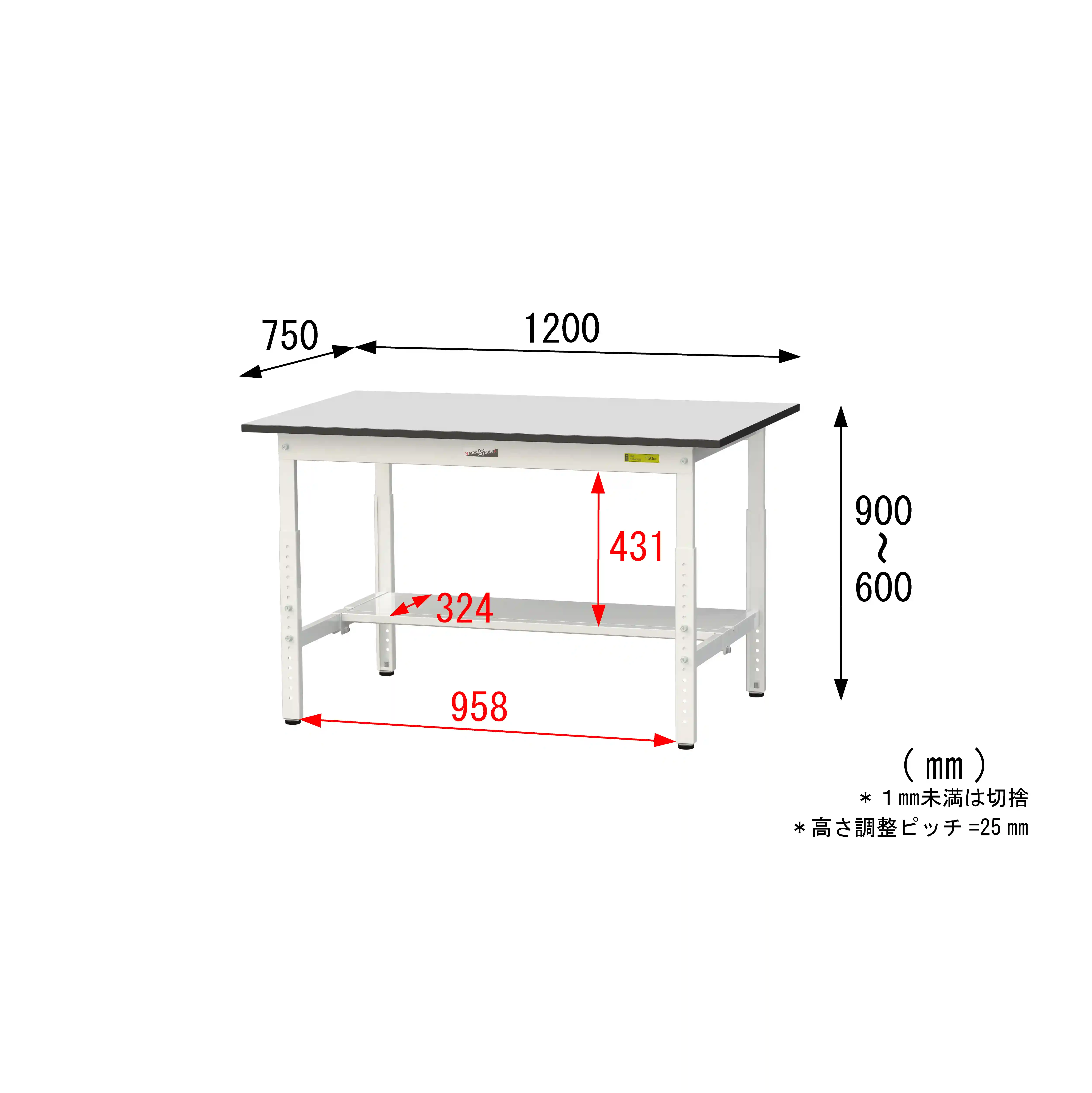 150シリーズ 高さ調整タイプ RoHS2指令対応塩ビシート天板仕様 H600㎜~H900㎜(下段半面棚板)