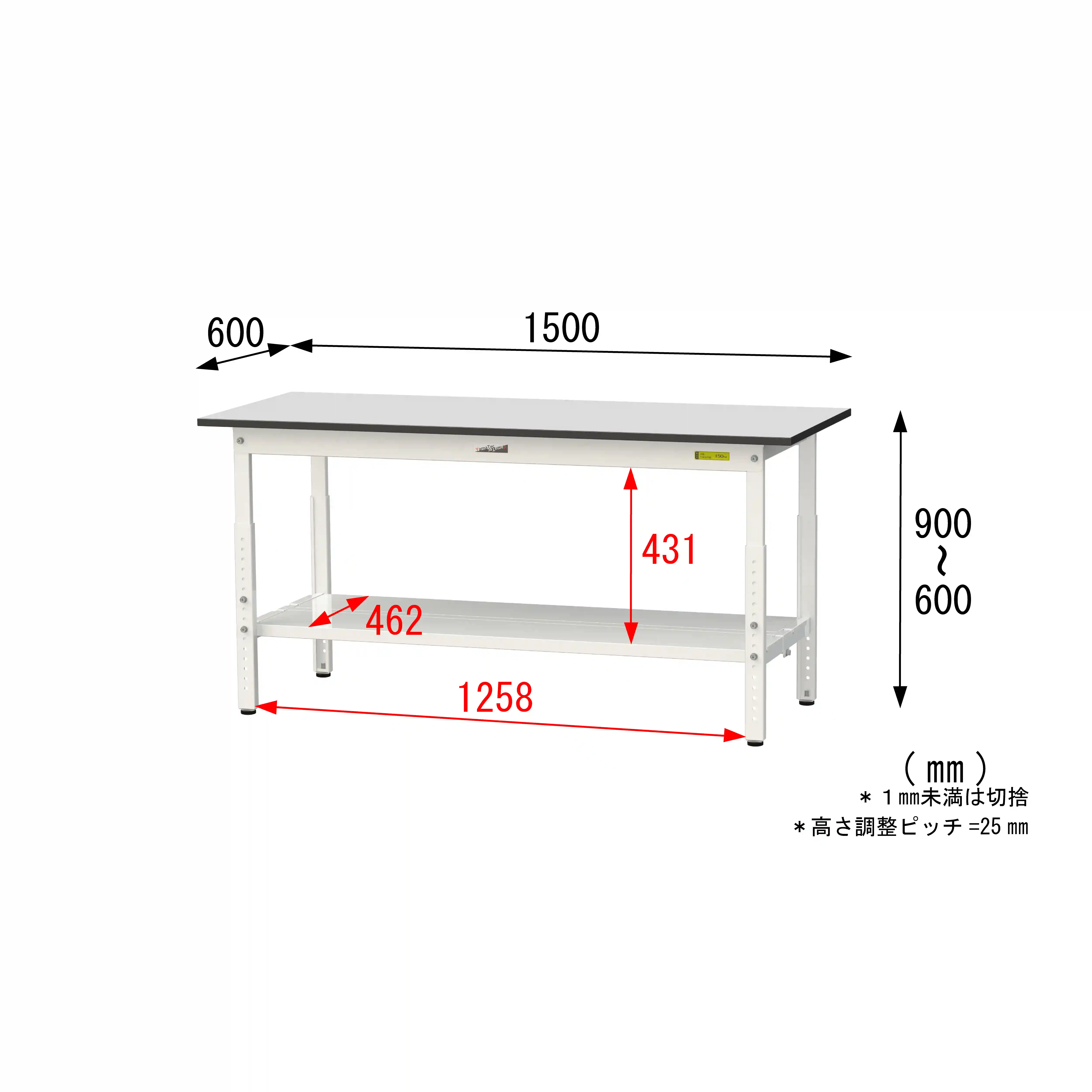 150シリーズ 高さ調整タイプ RoHS2指令対応塩ビシート天板仕様 H600㎜~H900㎜(下段全面棚板)