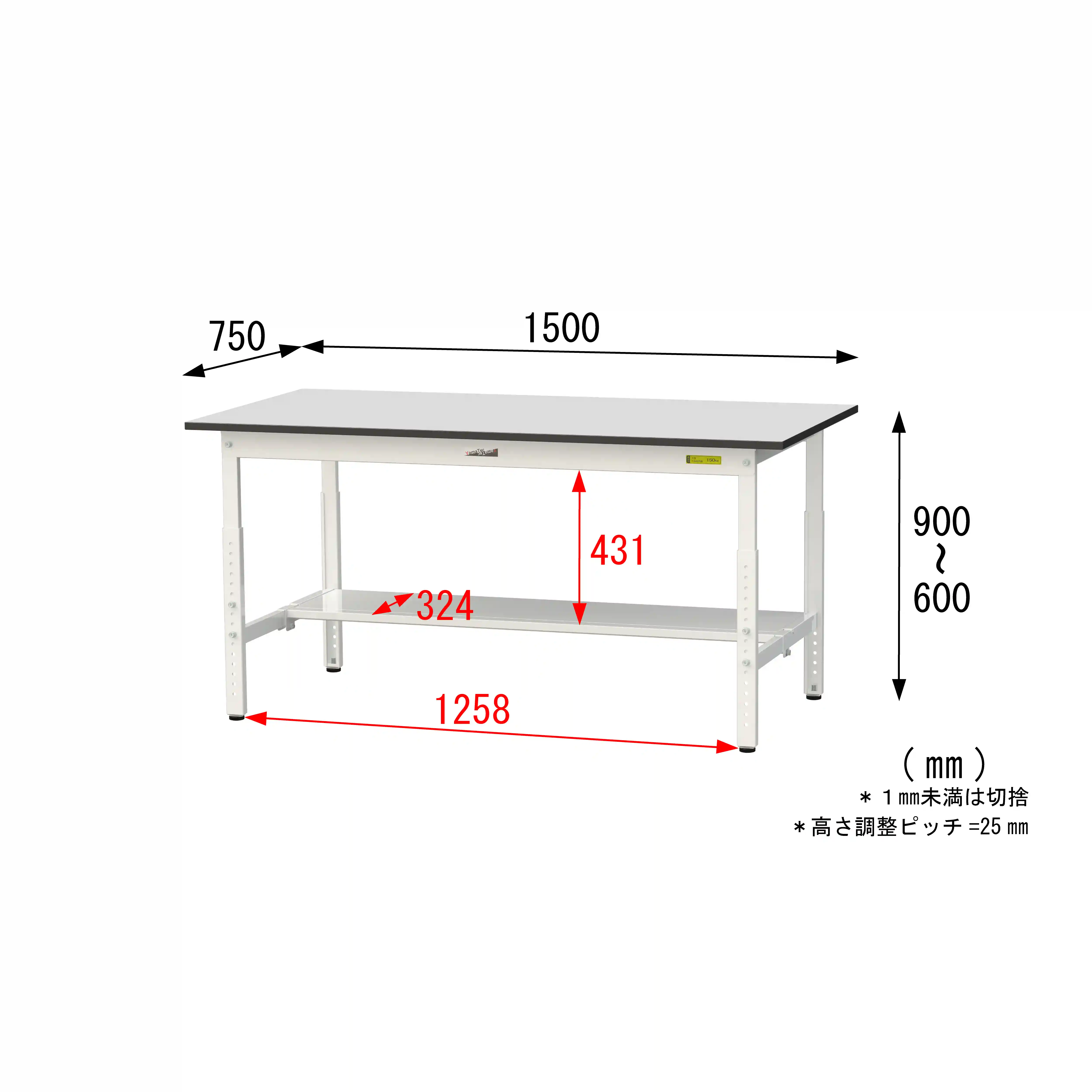 150シリーズ 高さ調整タイプ RoHS2指令対応塩ビシート天板仕様 H600㎜~H900㎜(下段半面棚板)