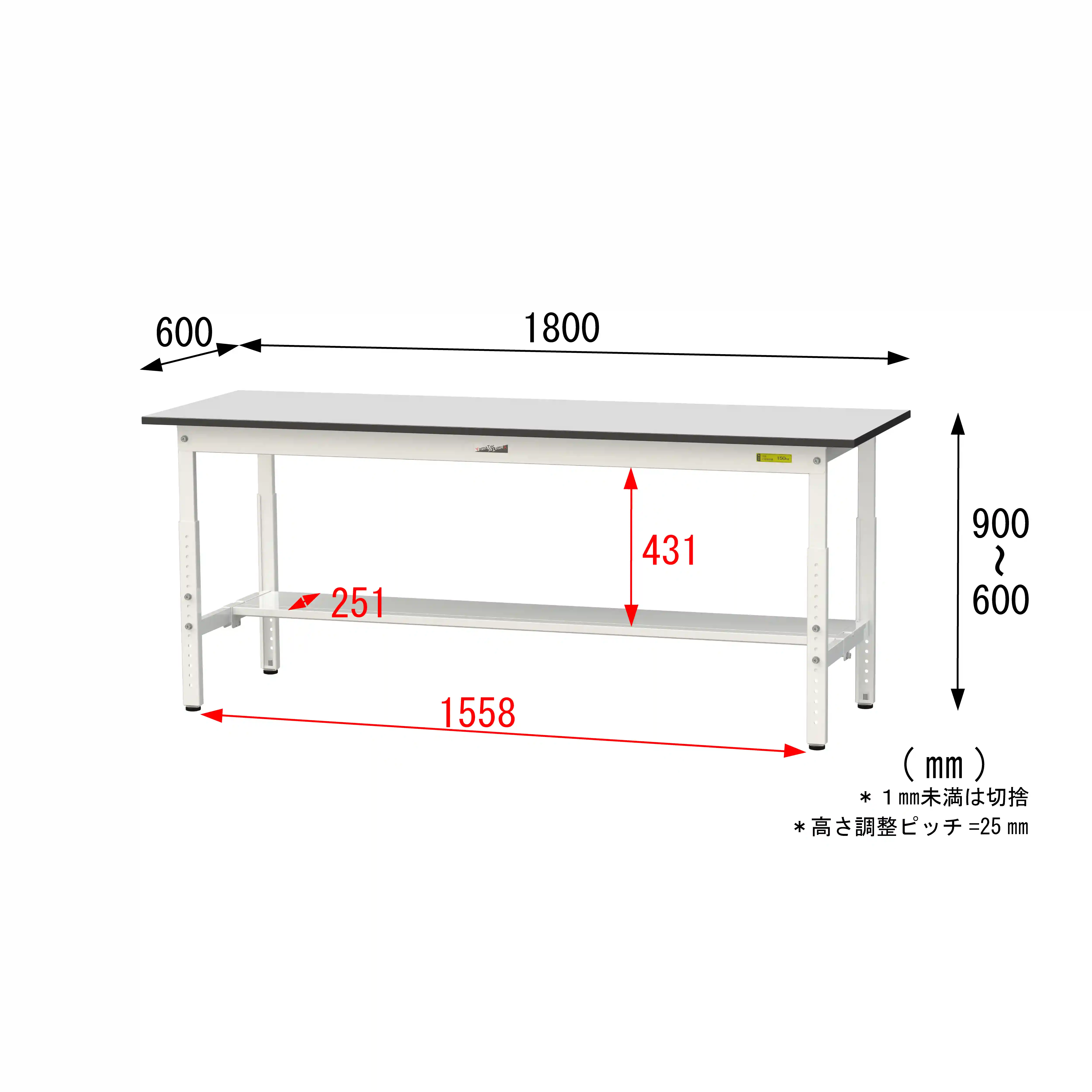 150シリーズ 高さ調整タイプ RoHS2指令対応塩ビシート天板仕様 H600㎜~H900㎜(下段半面棚板)