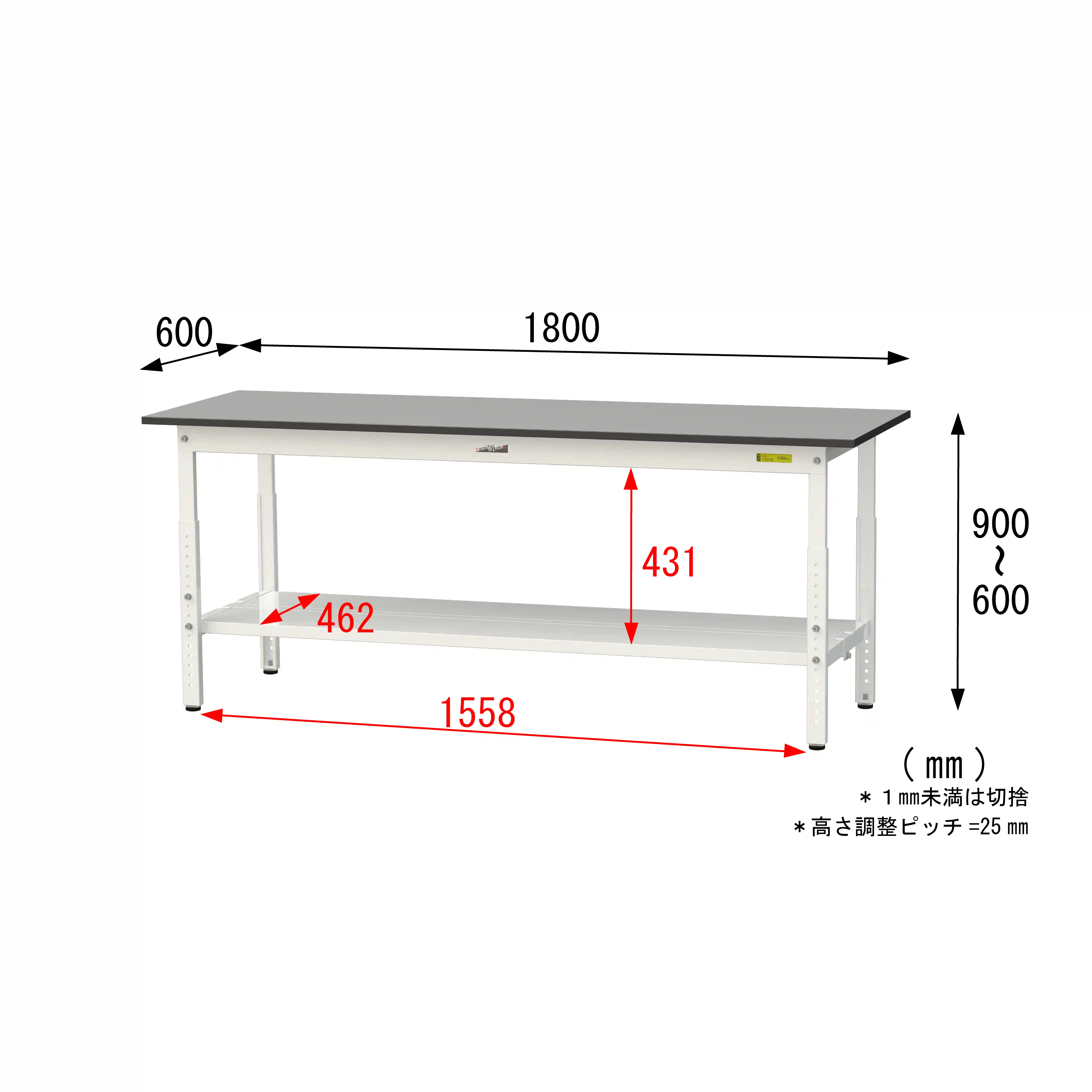 150シリーズ 高さ調整タイプ RoHS2指令対応塩ビシート天板仕様 H600㎜~H900㎜(下段全面棚板)