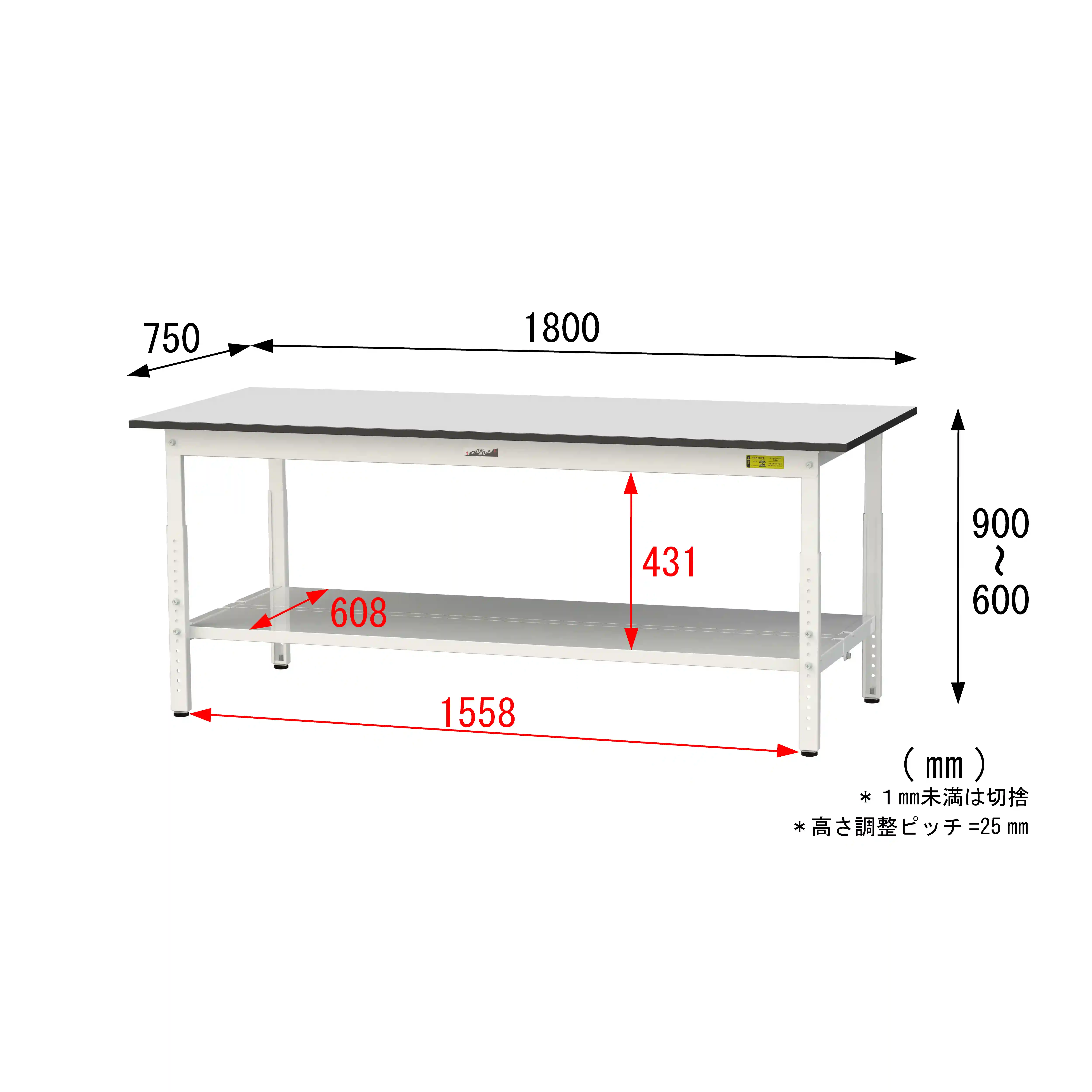 150シリーズ 高さ調整タイプ RoHS2指令対応塩ビシート天板仕様 H600㎜~H900㎜(下段全面棚板)