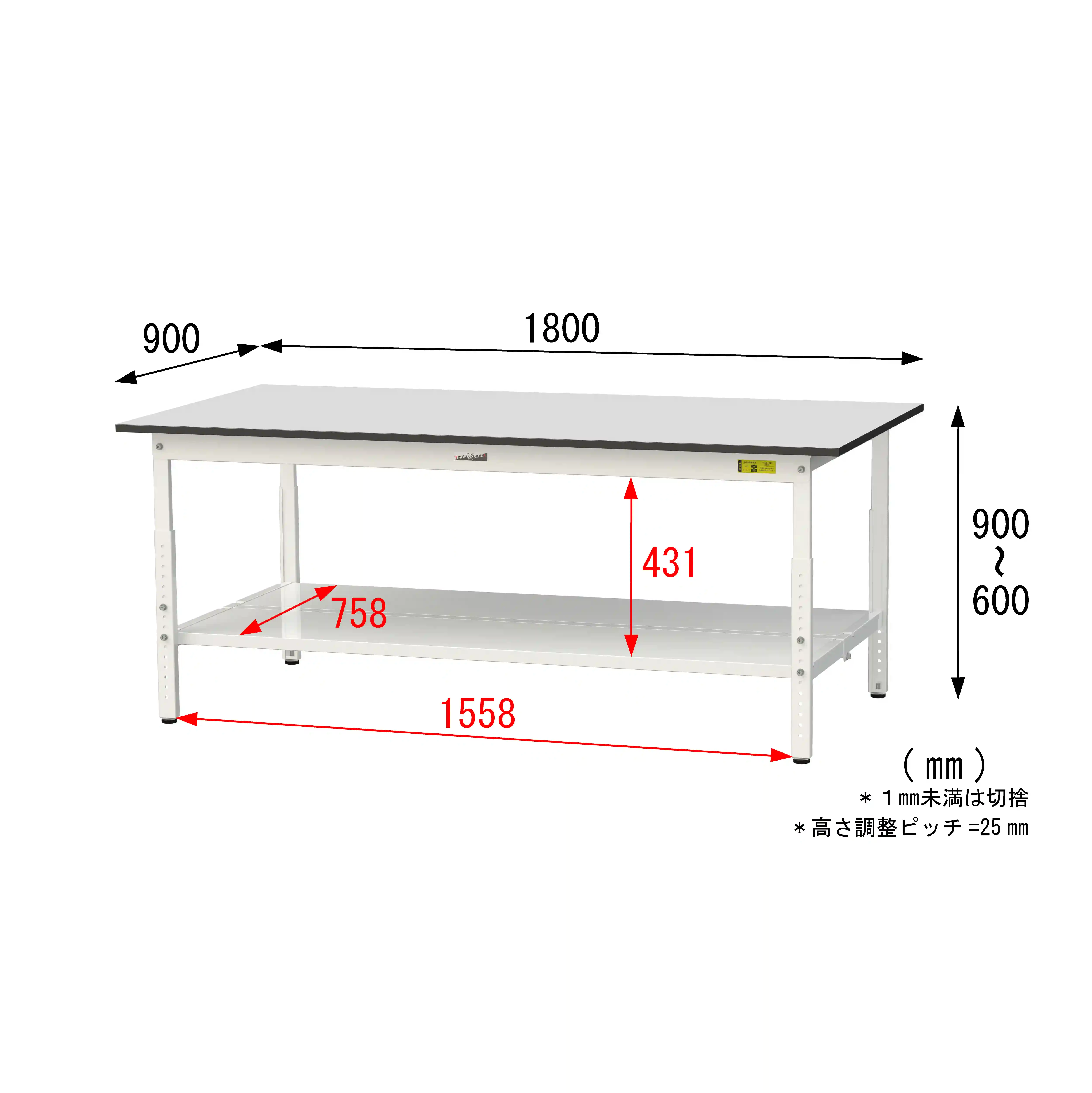 150シリーズ 高さ調整タイプ RoHS2指令対応塩ビシート天板仕様 H600㎜~H900㎜(下段全面棚板)