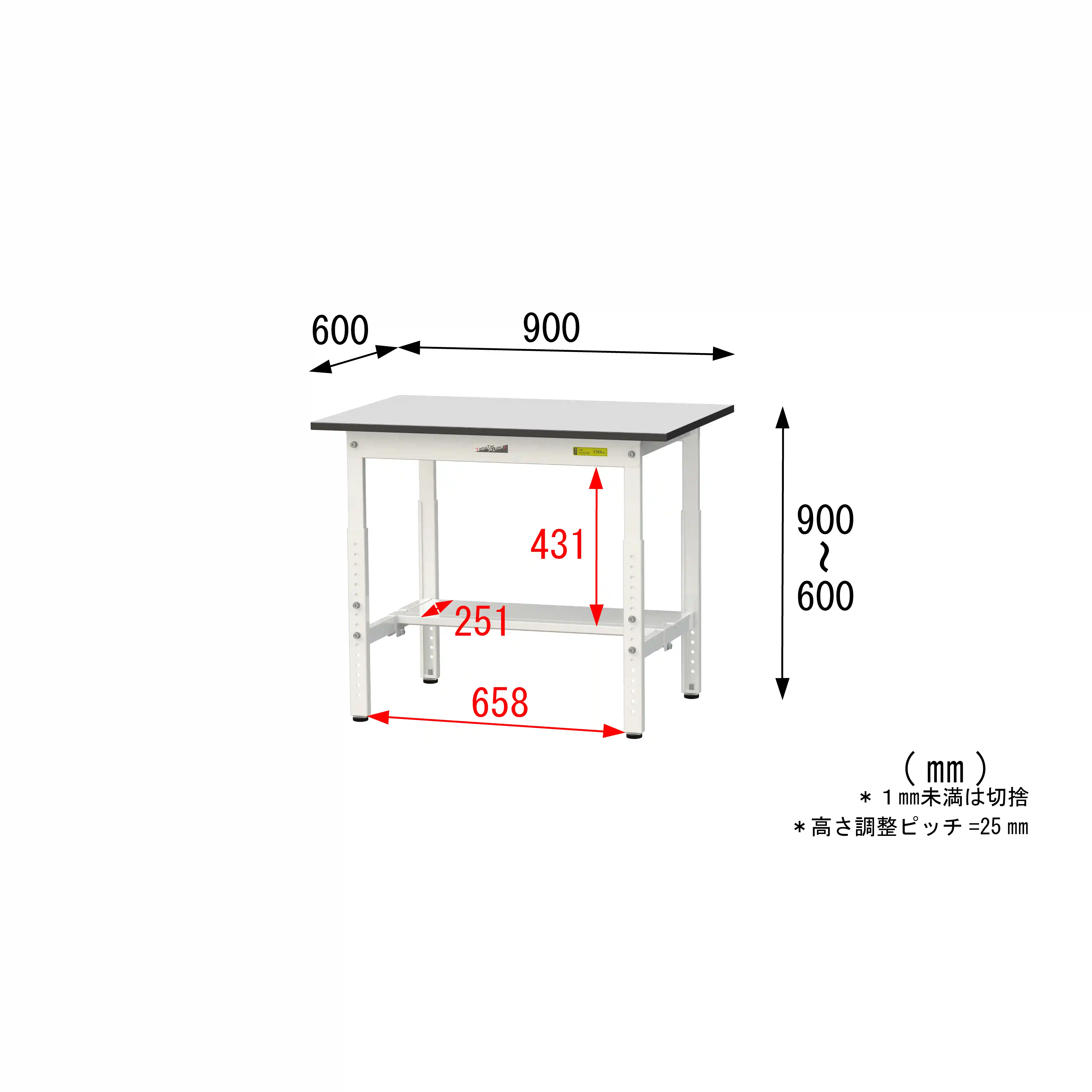 150シリーズ 高さ調整タイプ RoHS2指令対応塩ビシート天板仕様 H600㎜~H900㎜(下段半面棚板)