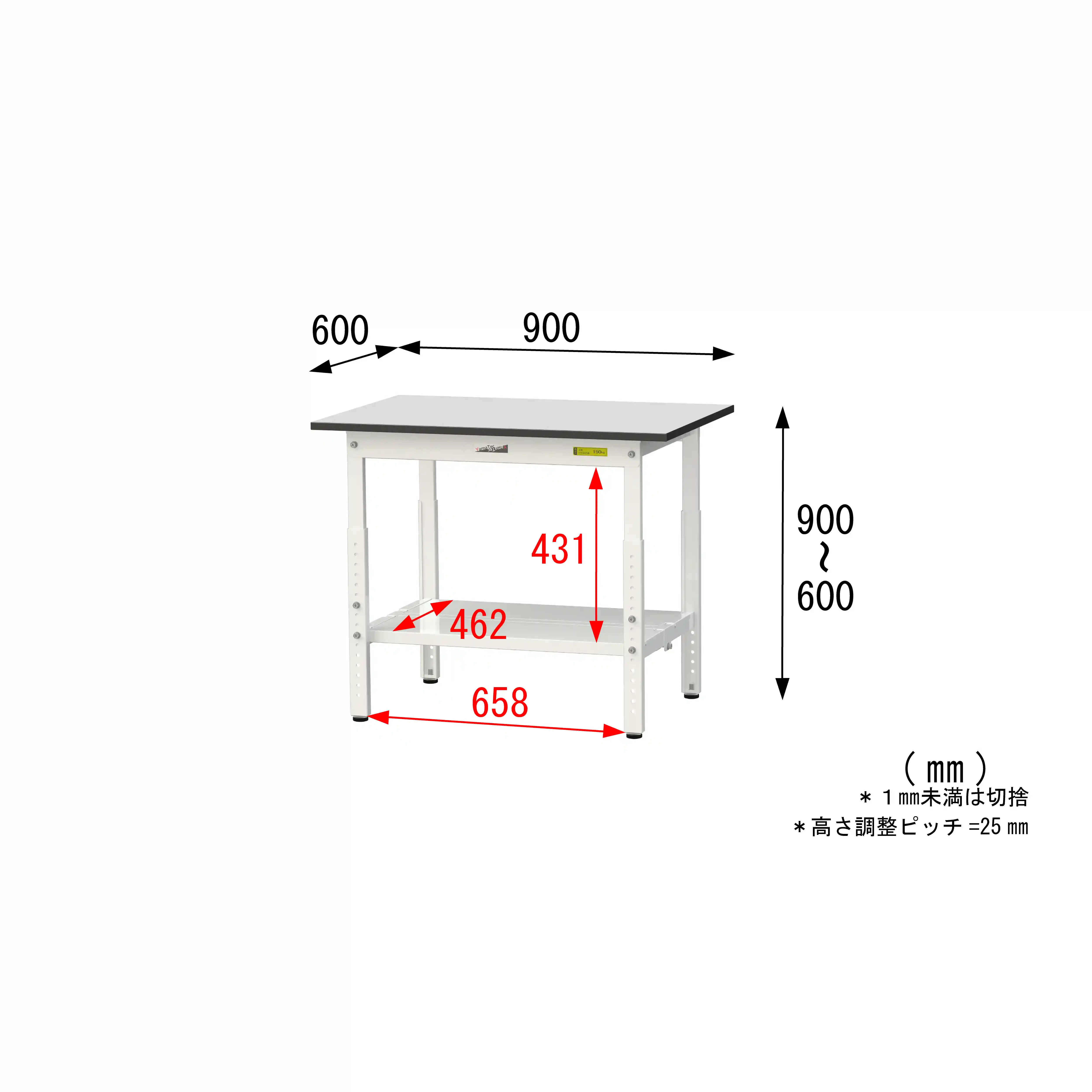 150シリーズ 高さ調整タイプ RoHS2指令対応塩ビシート天板仕様 H600㎜~H900㎜(下段全面棚板)