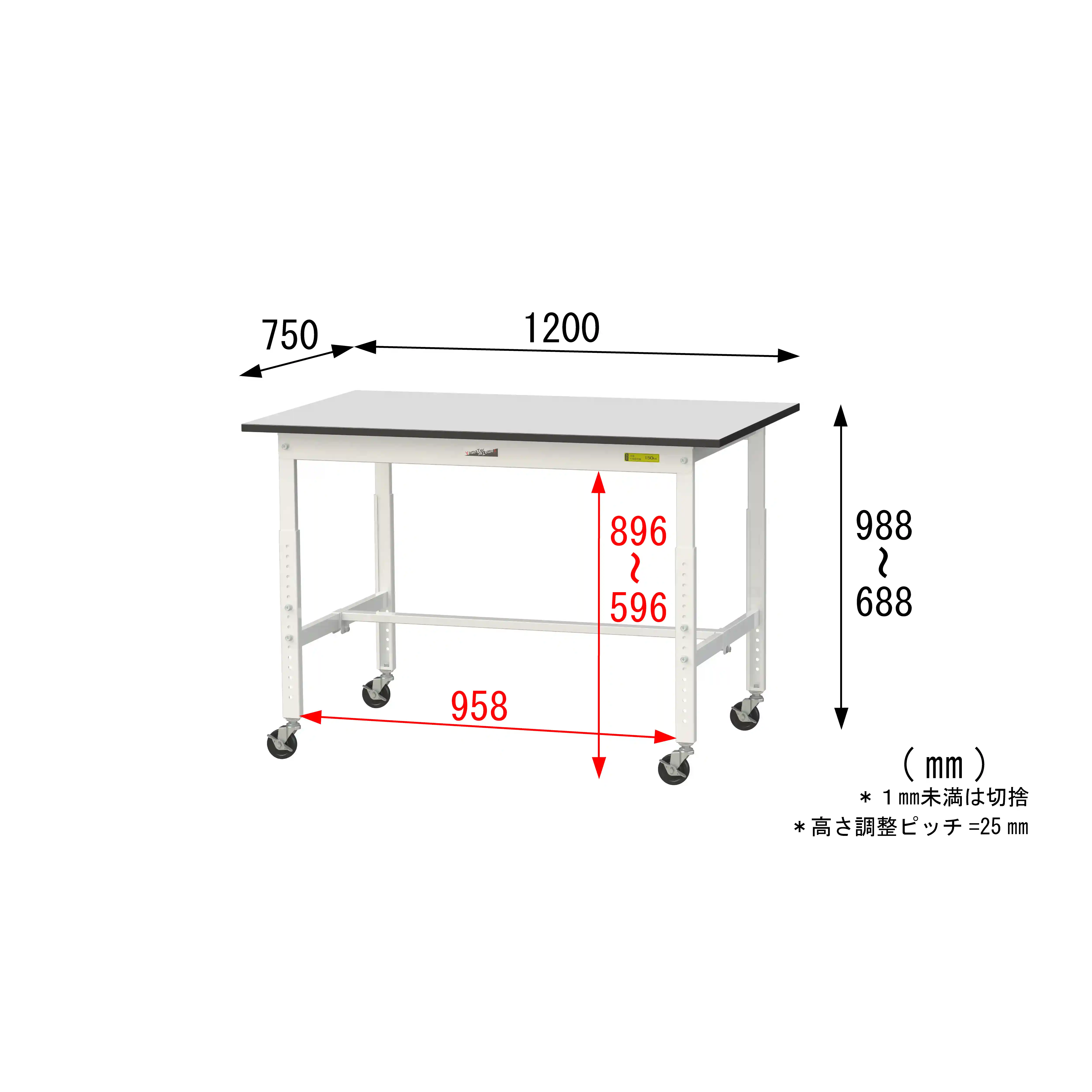 150シリーズ 高さ調整タイプ移動式 RoHS2指令対応塩ビシート天板仕様 H685㎜~H985㎜