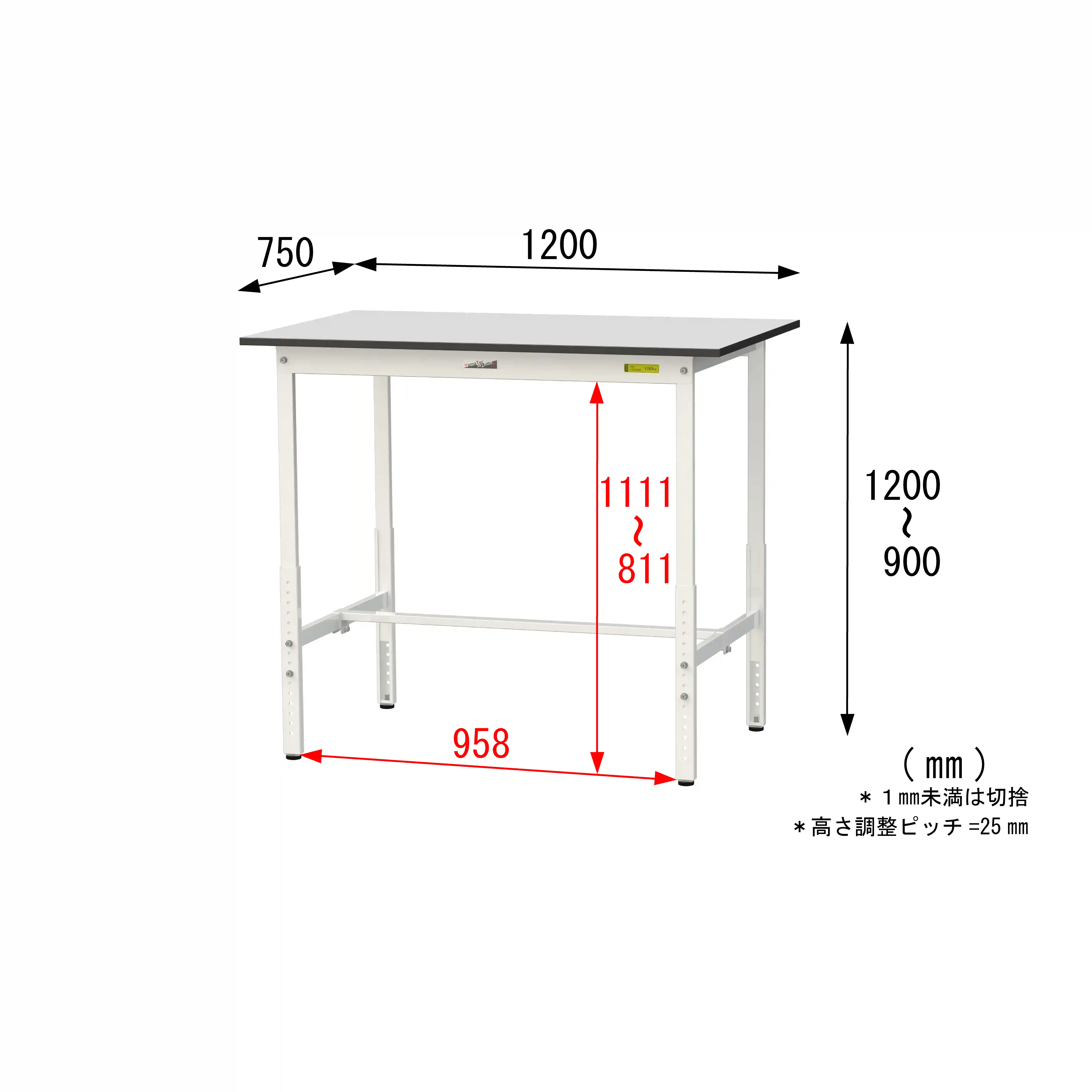 150シリーズ 高さ調整タイプ RoHS2指令対応塩ビシート天板仕様 H900㎜~H1200㎜