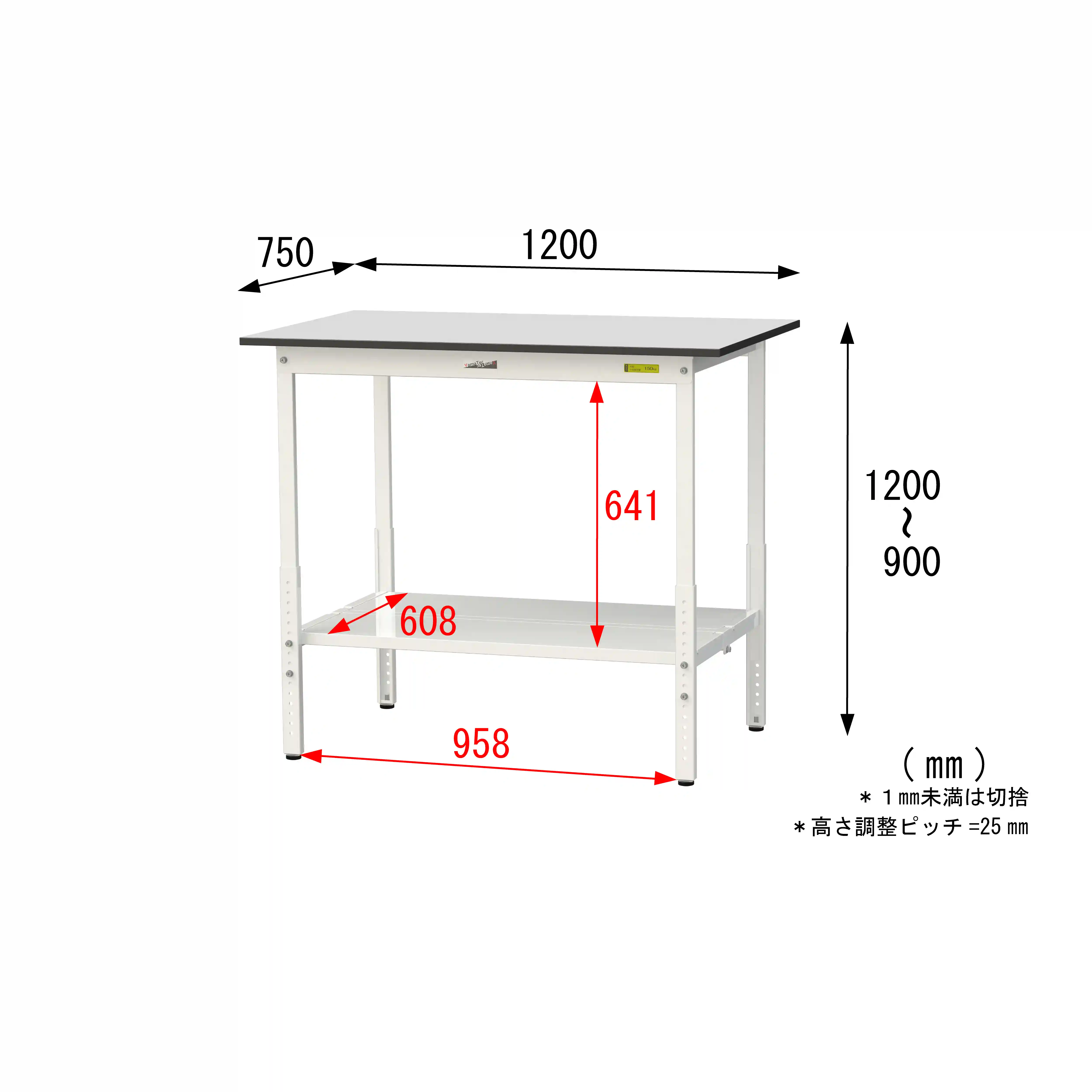150シリーズ 高さ調整タイプ RoHS2指令対応塩ビシート天板仕様 H900㎜~H1200㎜(下段全面棚板)