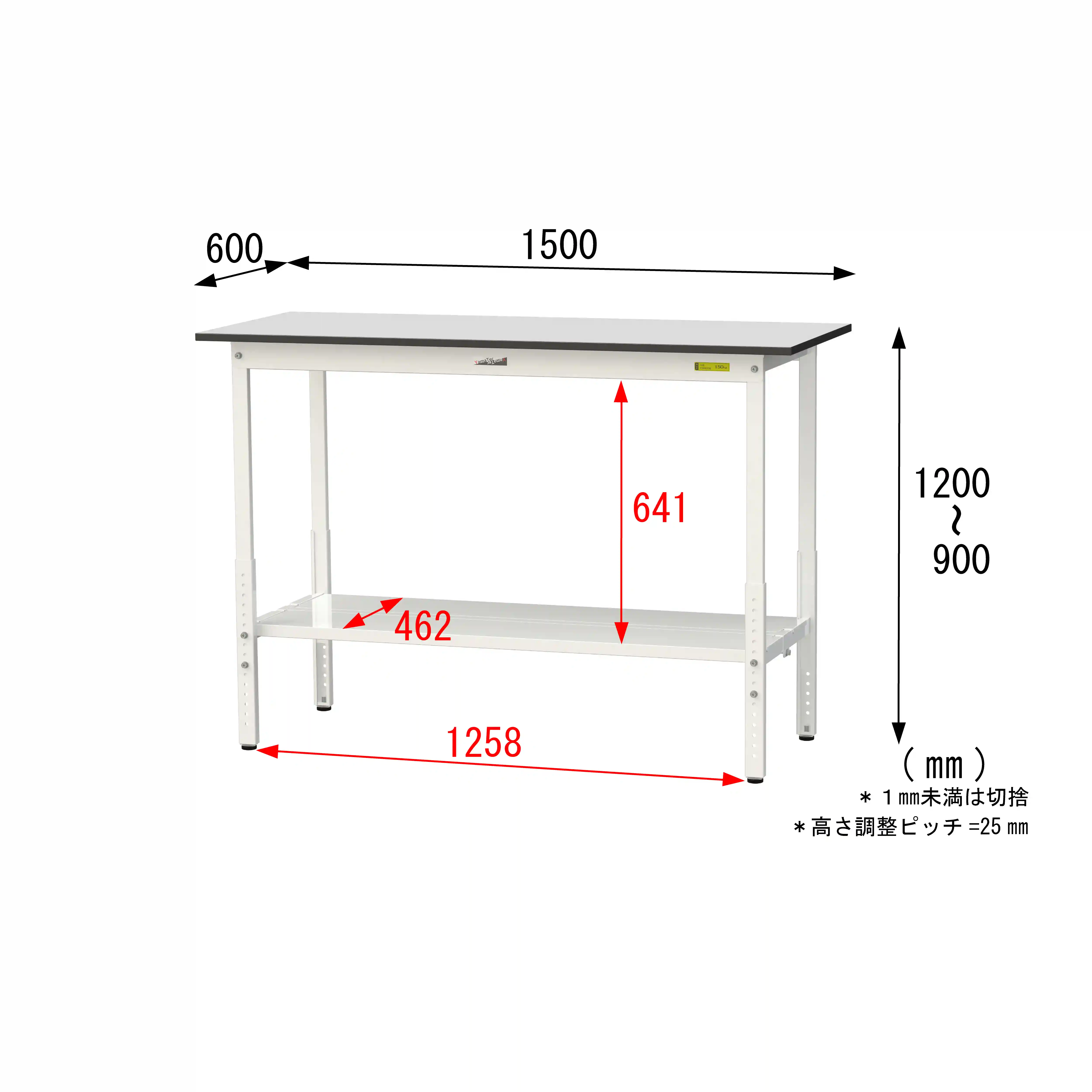 150シリーズ 高さ調整タイプ RoHS2指令対応塩ビシート天板仕様 H900㎜~H1200㎜(下段全面棚板)