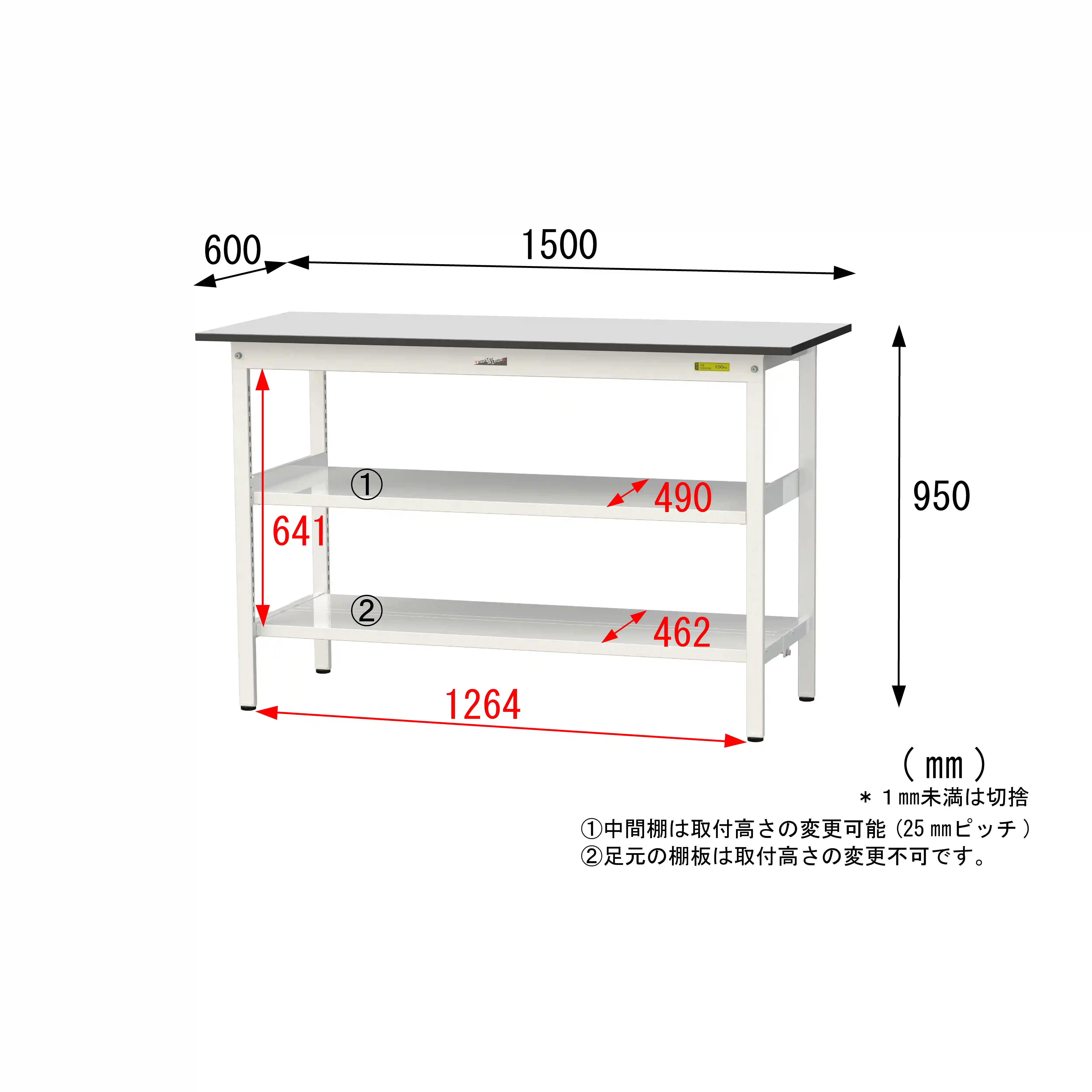 150シリーズ固定式 中間棚付 RoHS2指令対応塩ビシート天板仕様 H950mm（下段全面棚板）