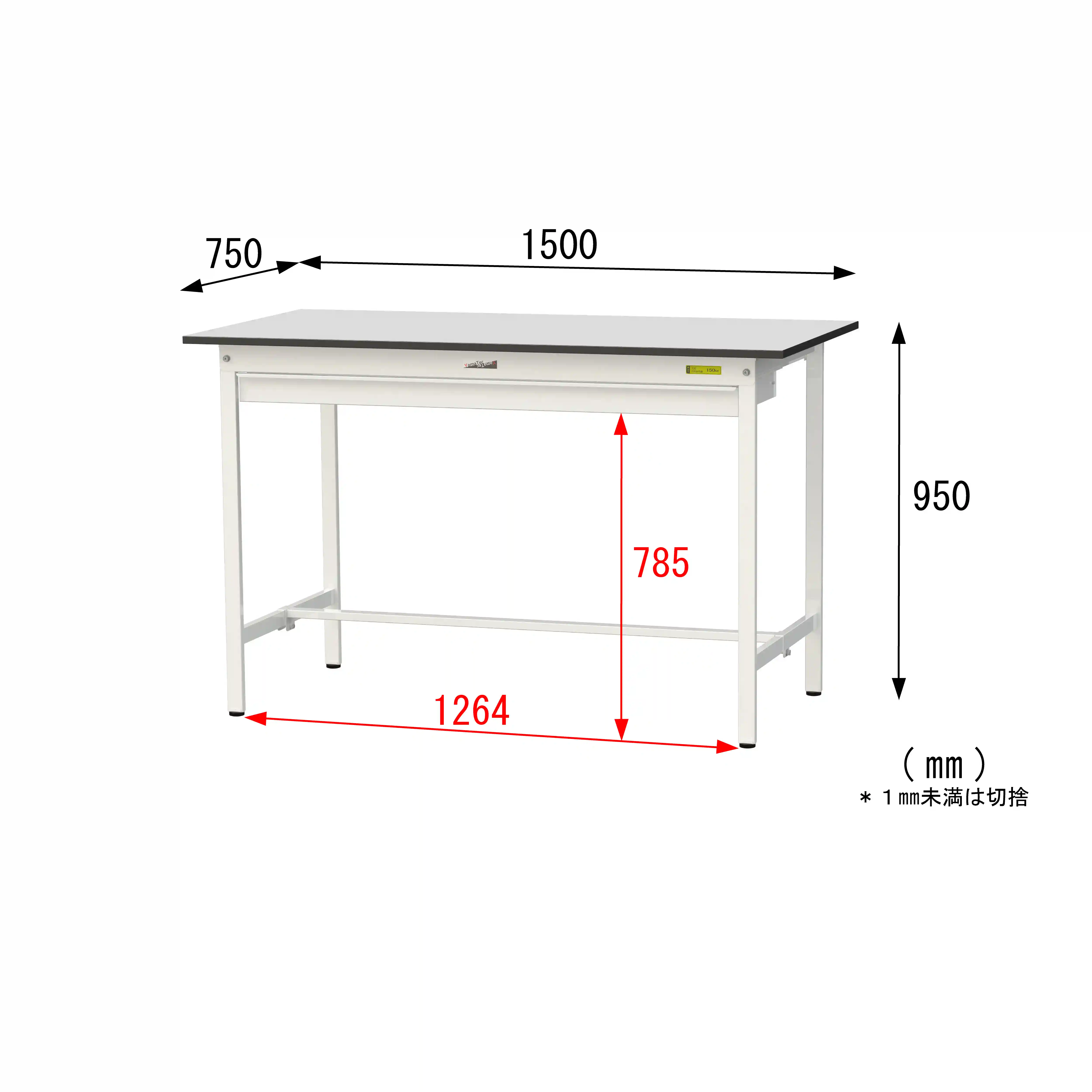 150シリーズ固定式 ワイド引出し付 RoHS2指令対応塩ビシート天板仕様 H950mm