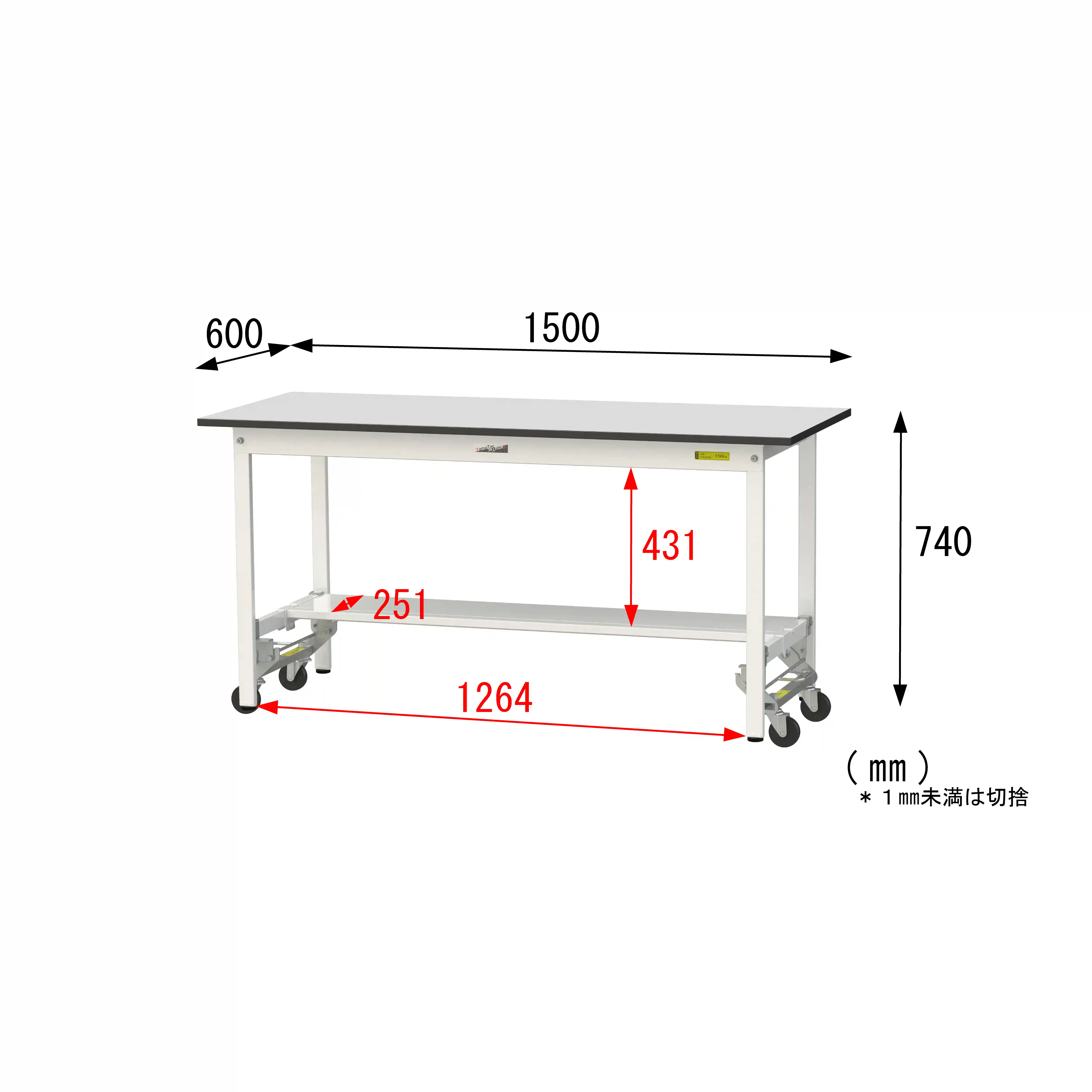 150シリーズ ワンタッチ移動タイプ RoHS2指令対応塩ビシート天板仕様 H740mm（下段半面棚板）