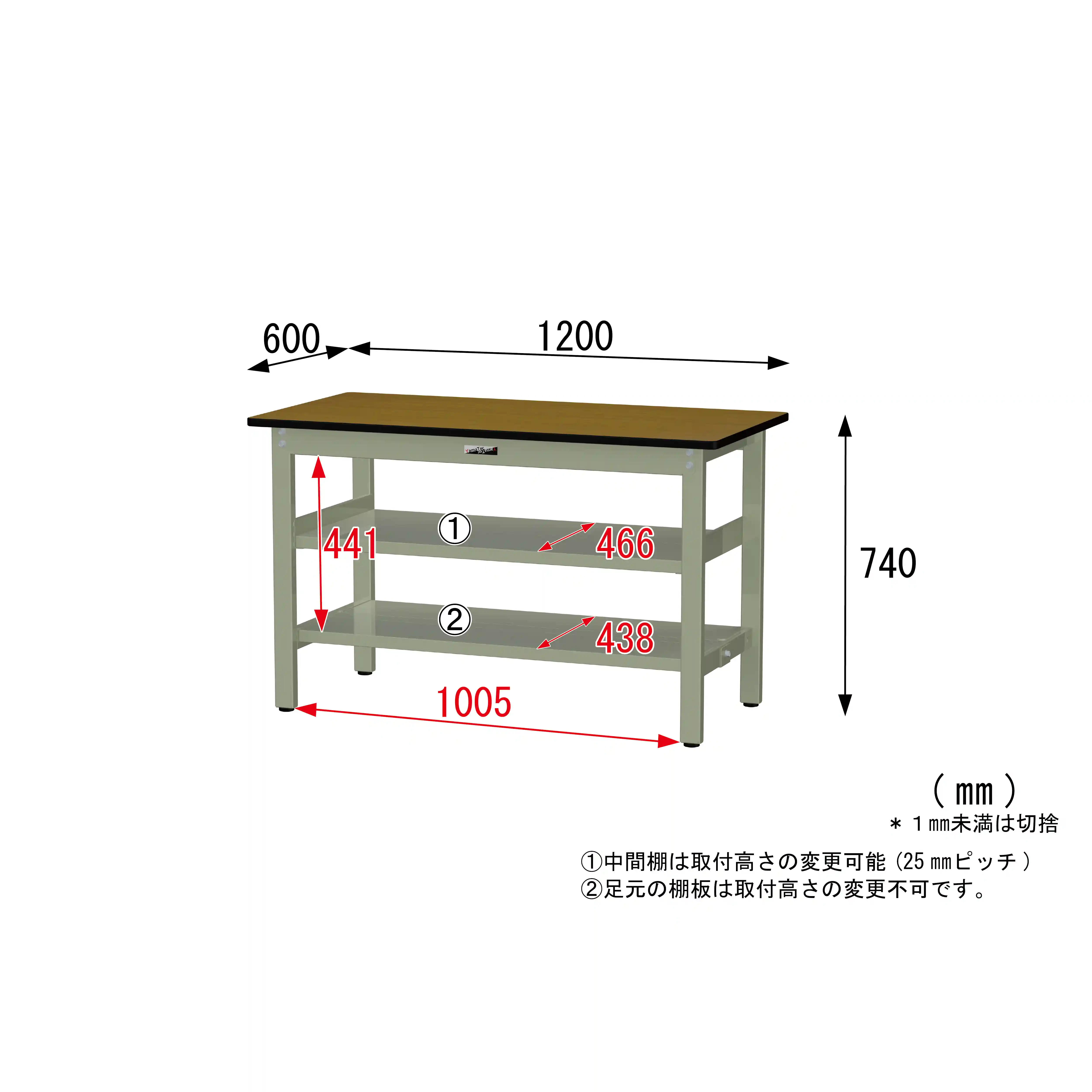 300シリーズ 固定式 中間棚付 H740mm（上下段全面棚板）