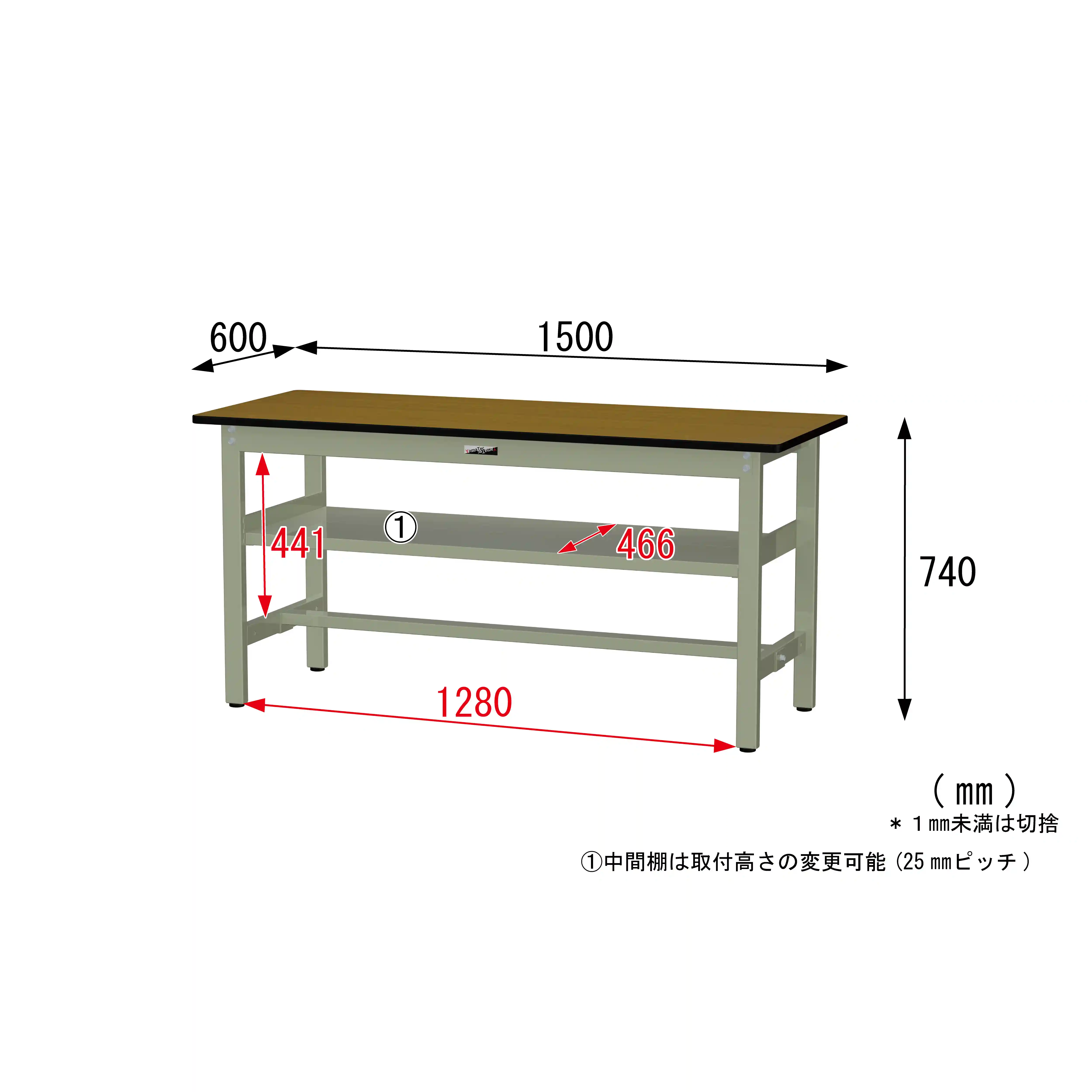 300シリーズ 固定式 中間棚付 H740mm(上段全面棚板)