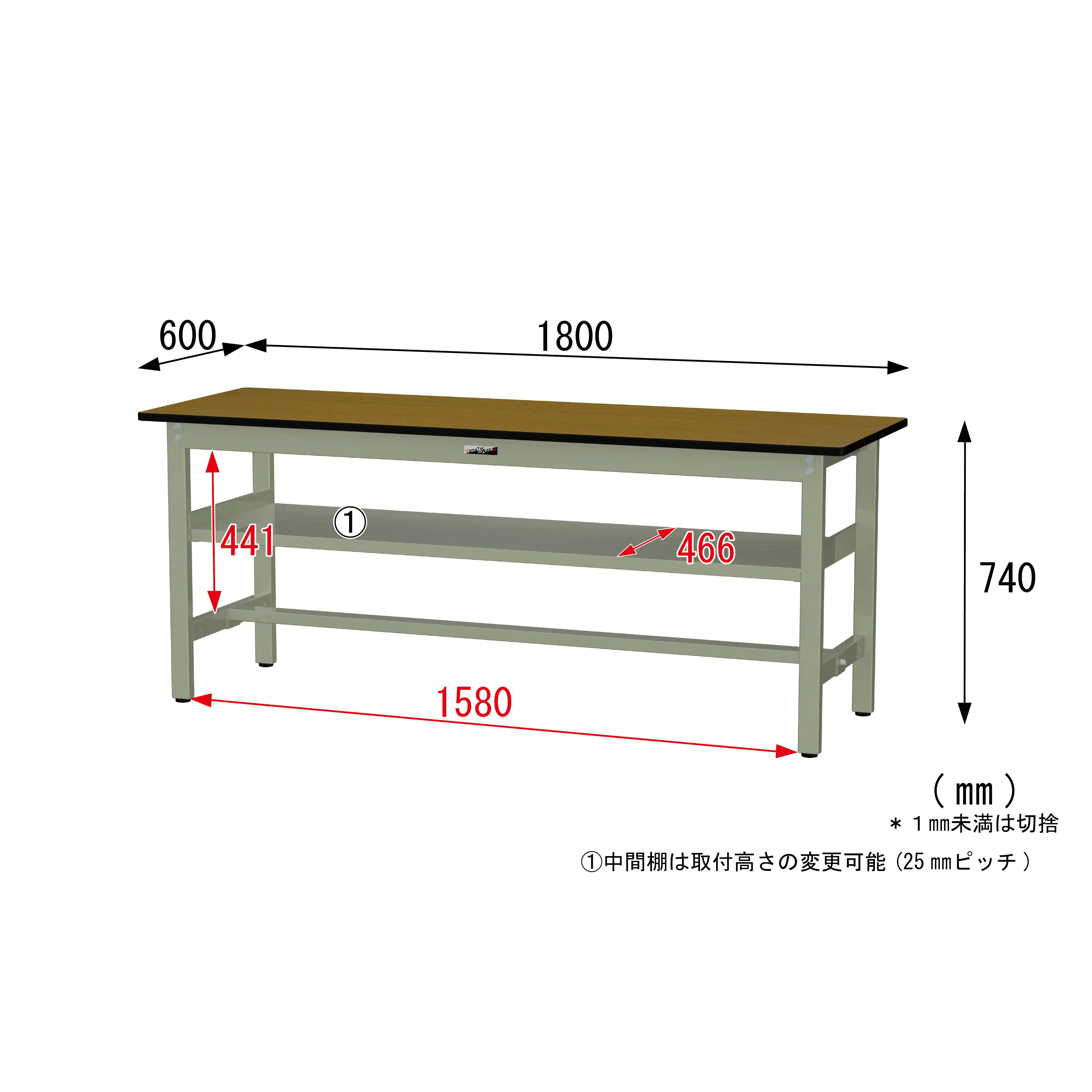 300シリーズ 固定式 中間棚付 H740mm(上段全面棚板)