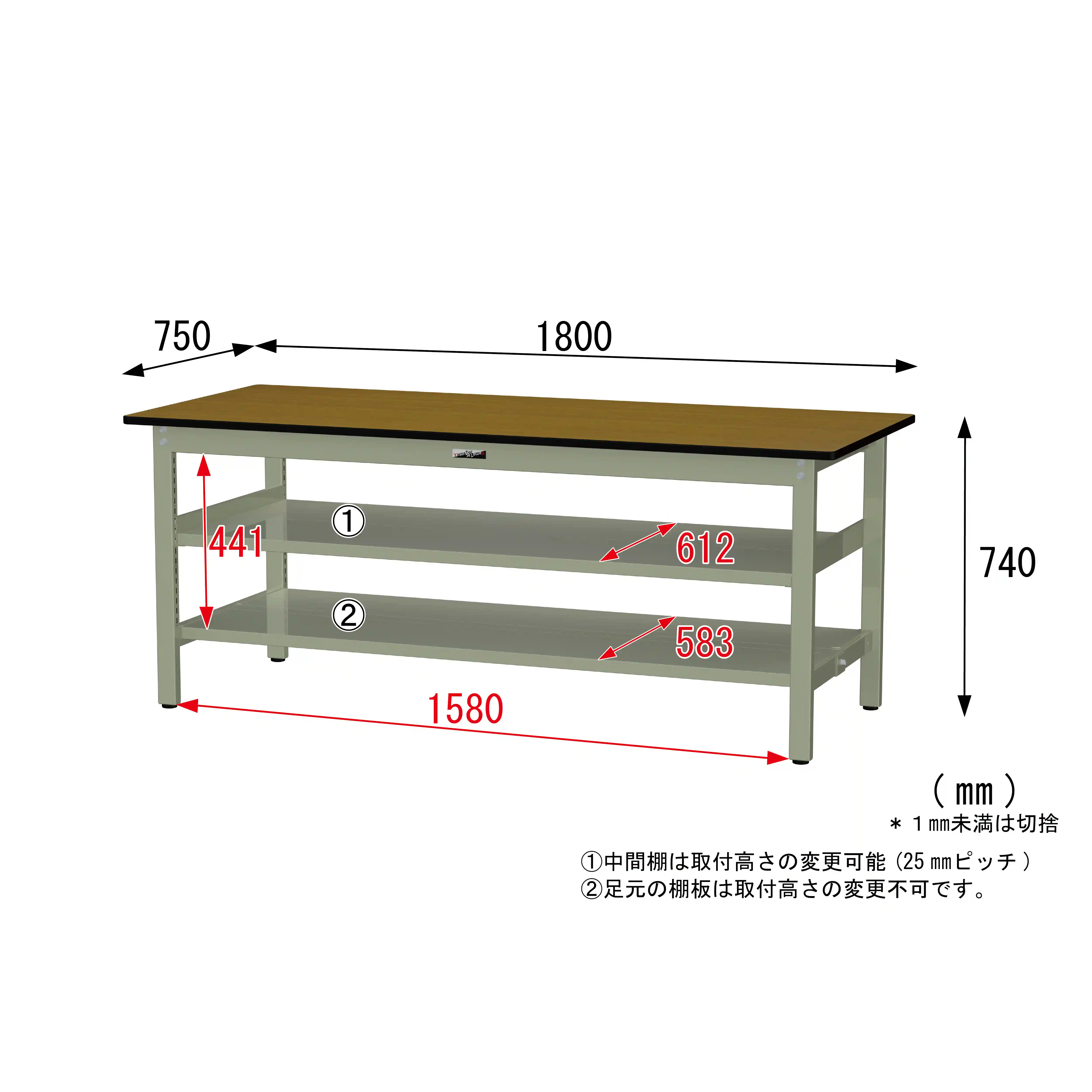 300シリーズ 固定式 中間棚付 H740mm(上下段全面棚板)