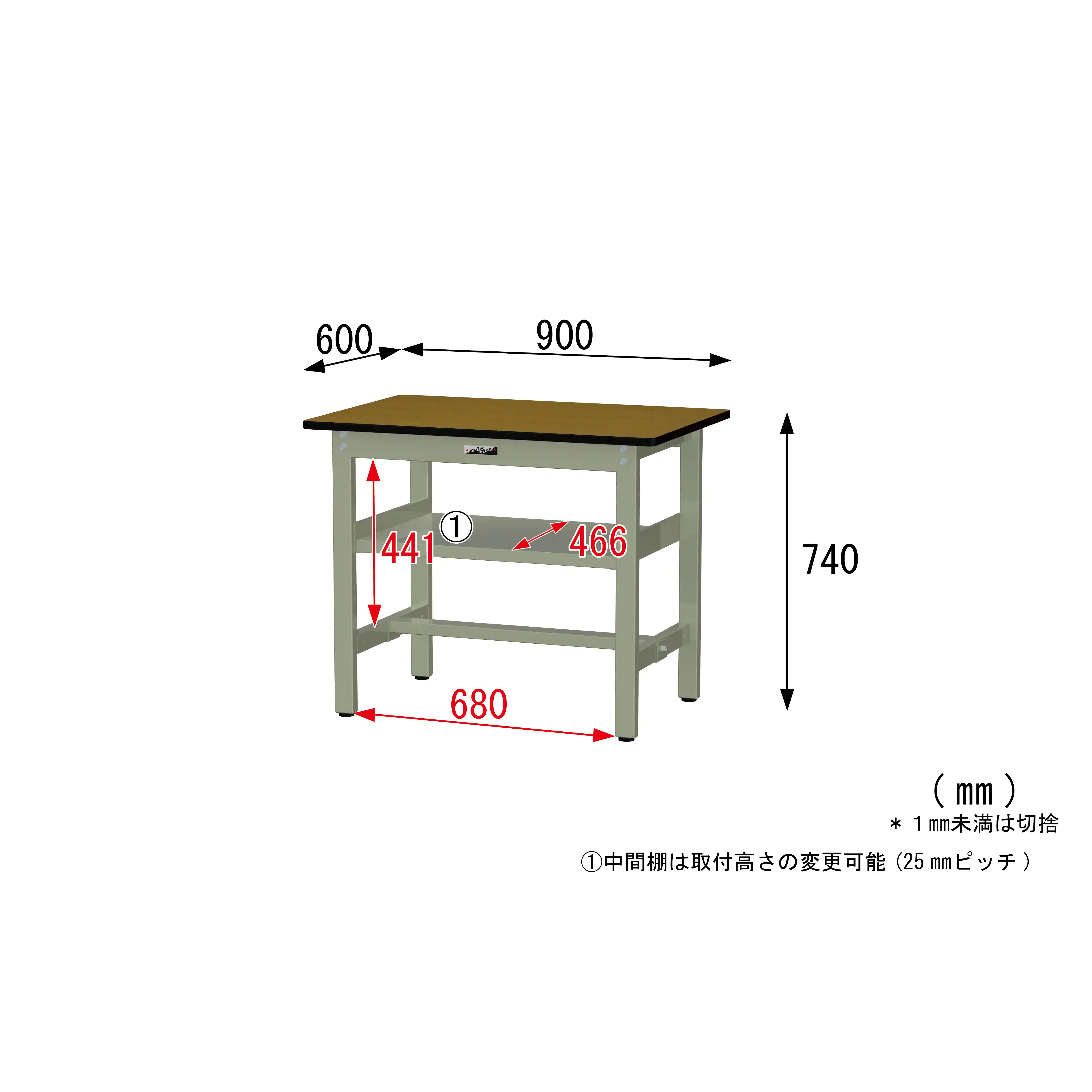 300シリーズ 固定式 中間棚付 H740mm(上段全面棚板)