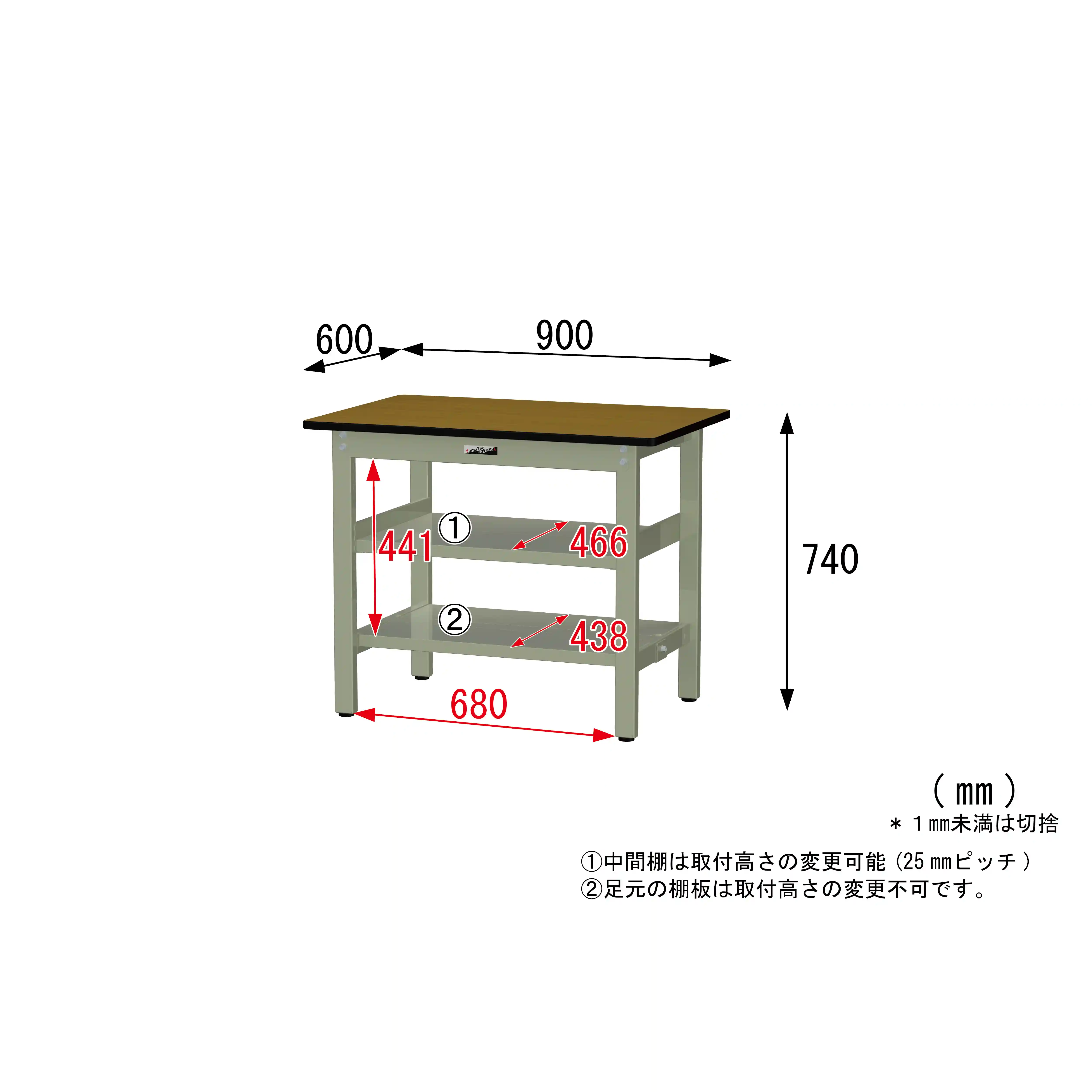 300シリーズ 固定式 中間棚付 H740mm(上下段全面棚板)