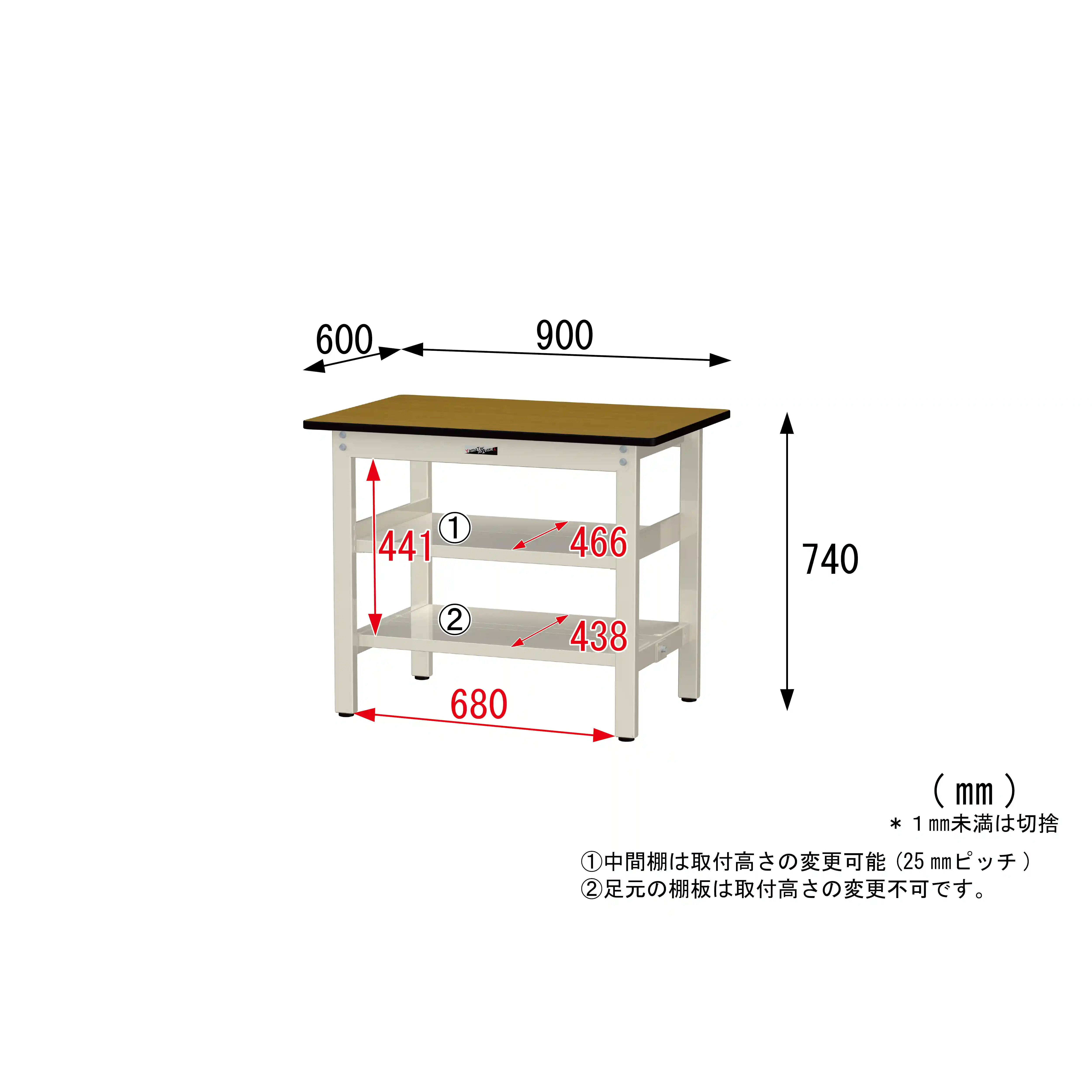 300シリーズ 固定式 中間棚付 H740mm（上下段全面棚板）
