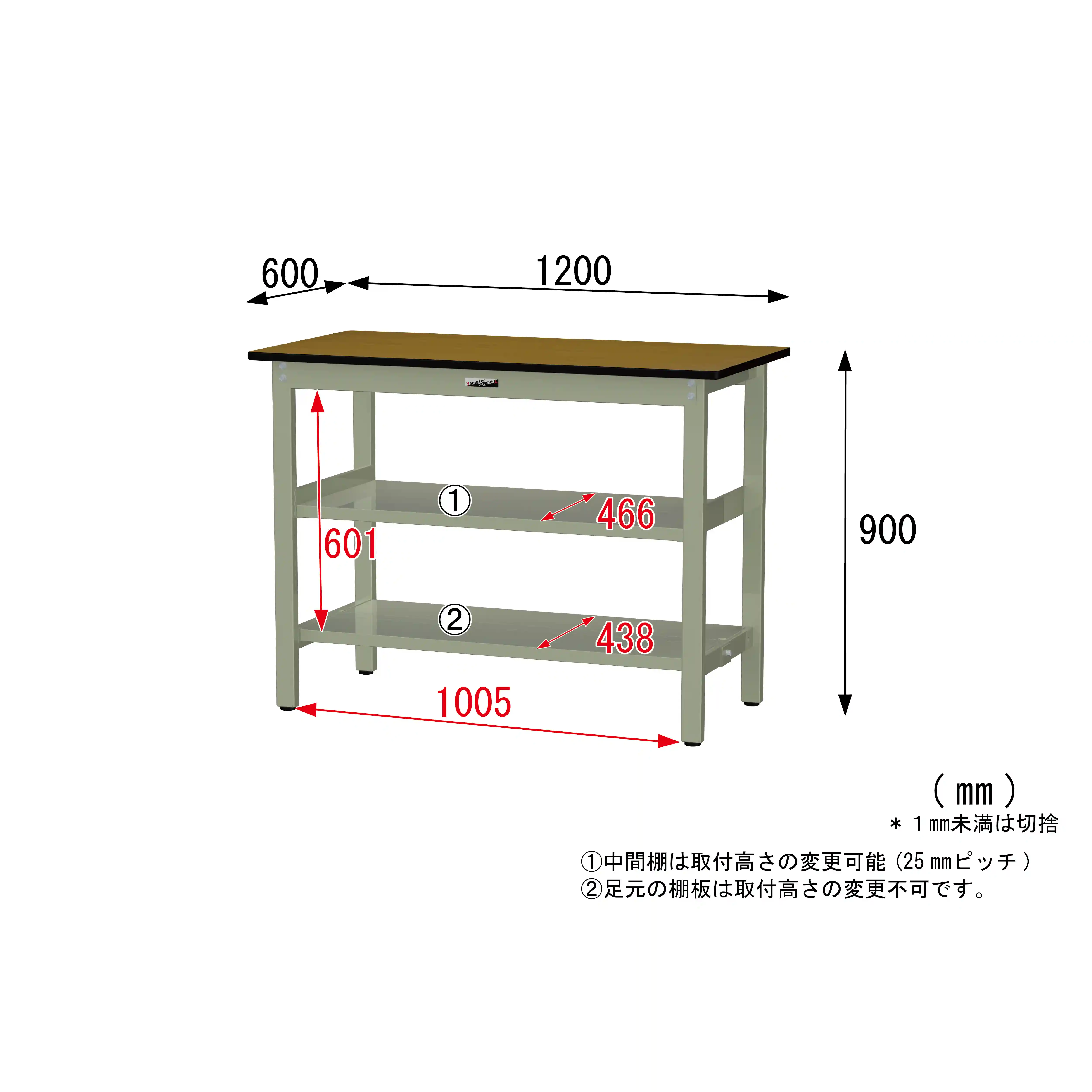 300シリーズ 固定式 中間棚付 H900mm（上下段全面棚板）