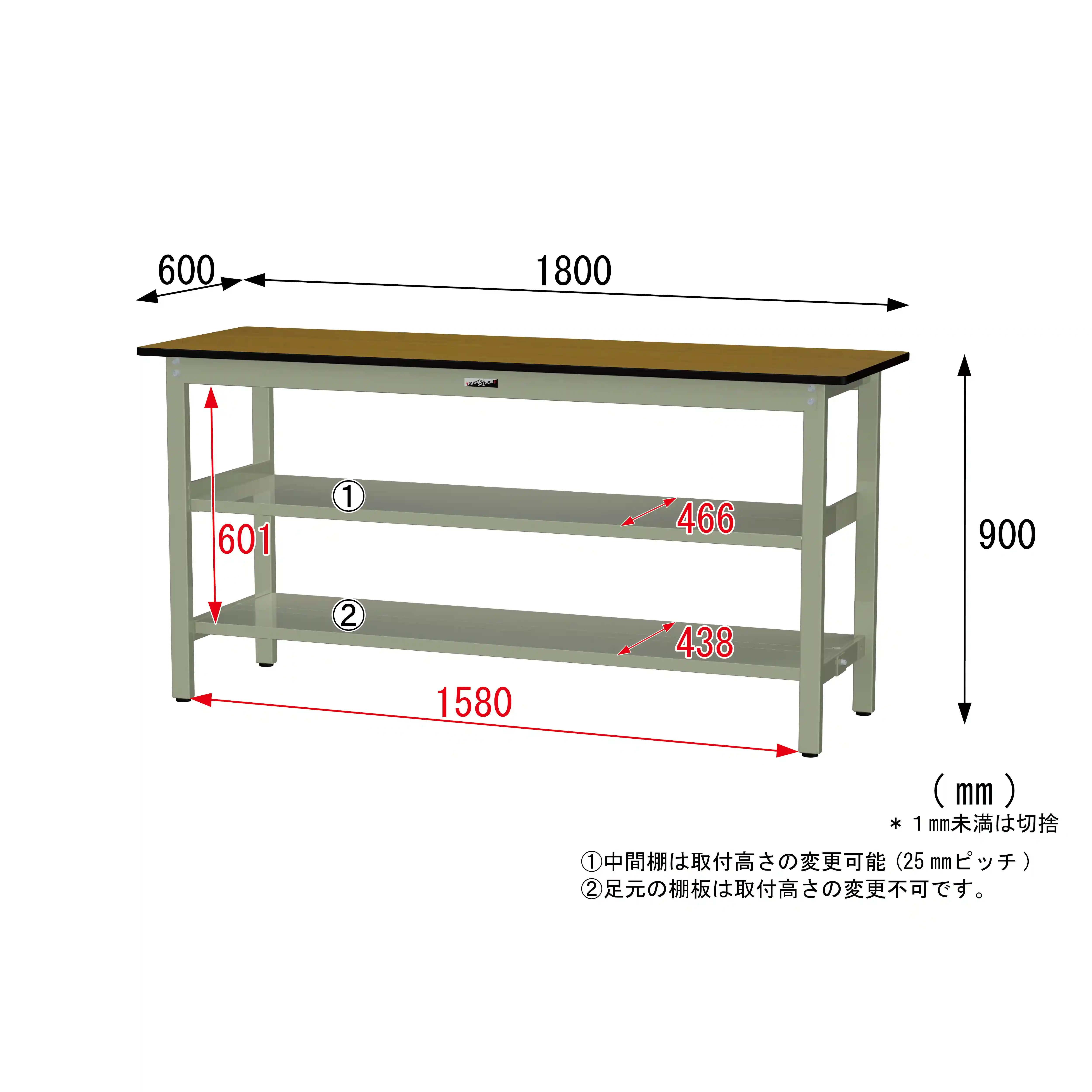 300シリーズ 固定式 中間棚付 H900mm（上下段全面棚板）