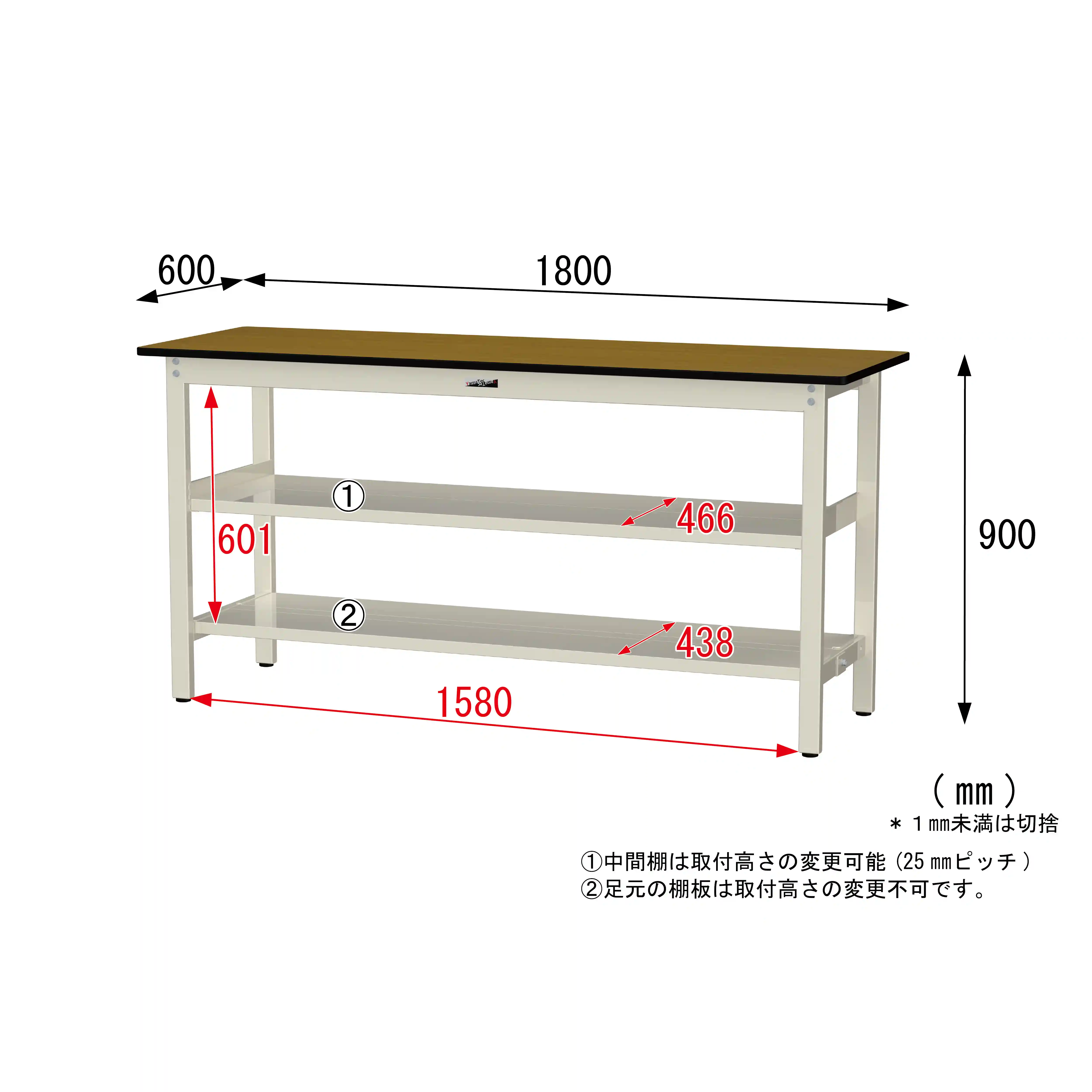300シリーズ 固定式 中間棚付 H900mm（上下段全面棚板）