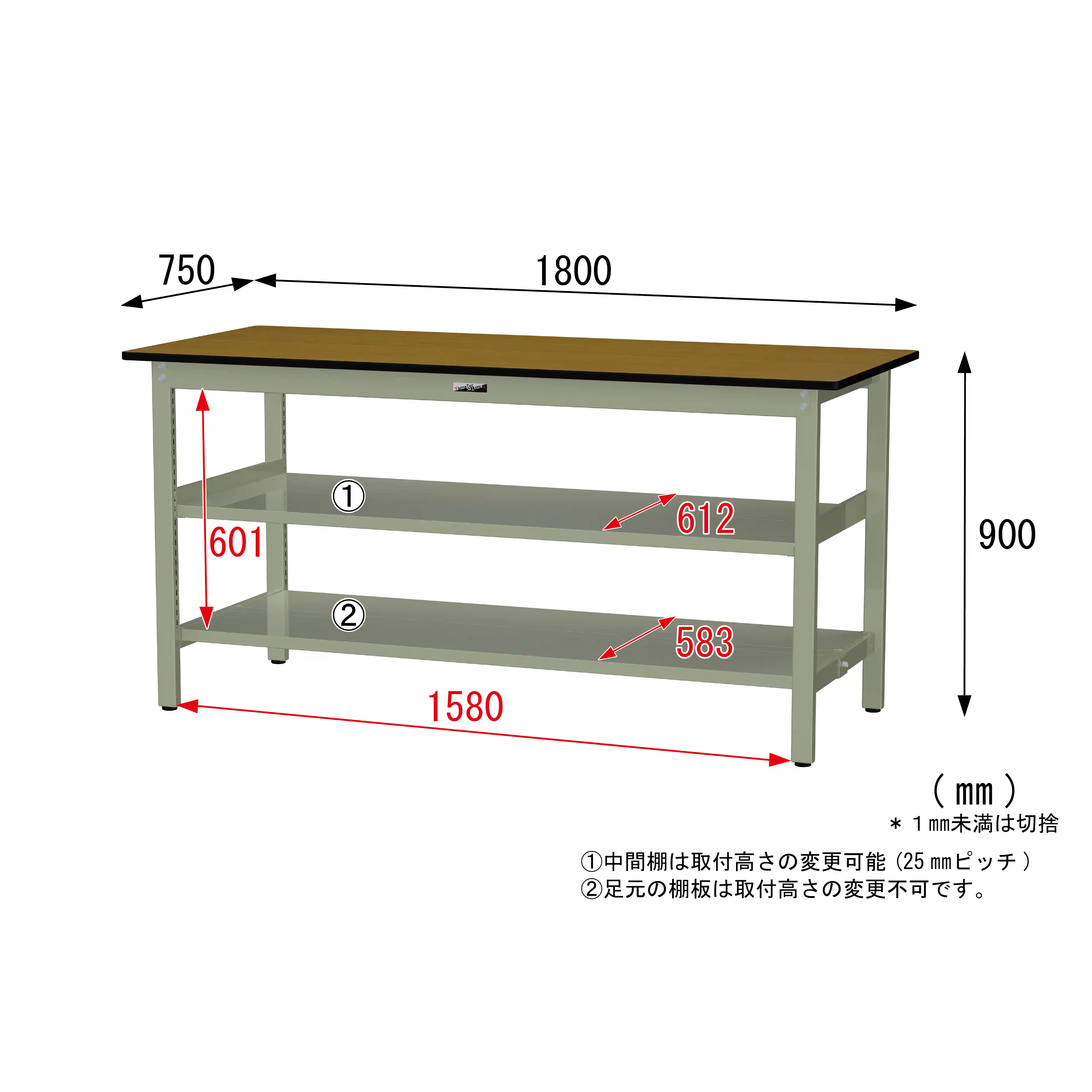 300シリーズ 固定式 中間棚付 H900mm(上下段全面棚板)