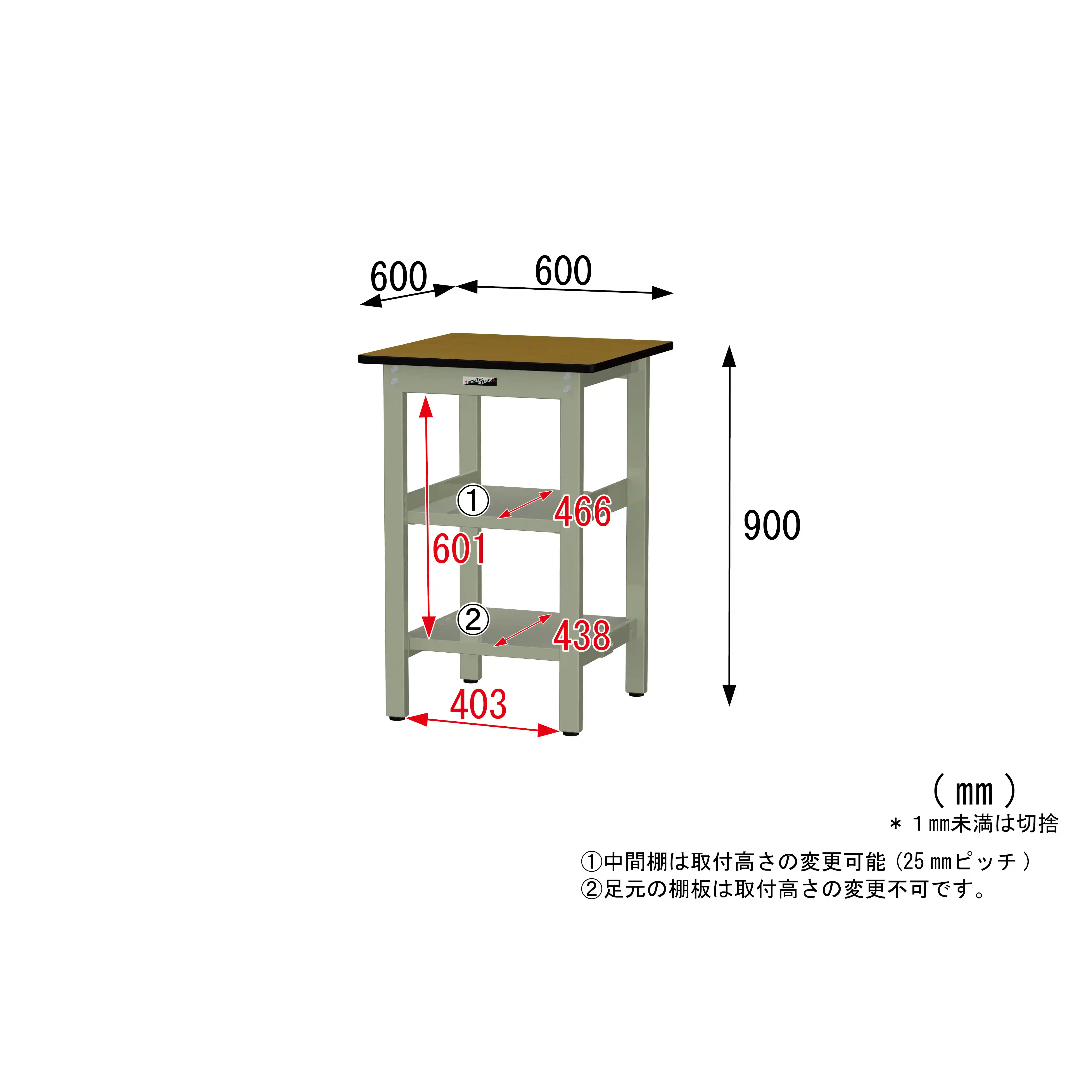 300シリーズ 固定式 中間棚付 H900mm(上下段全面棚板)