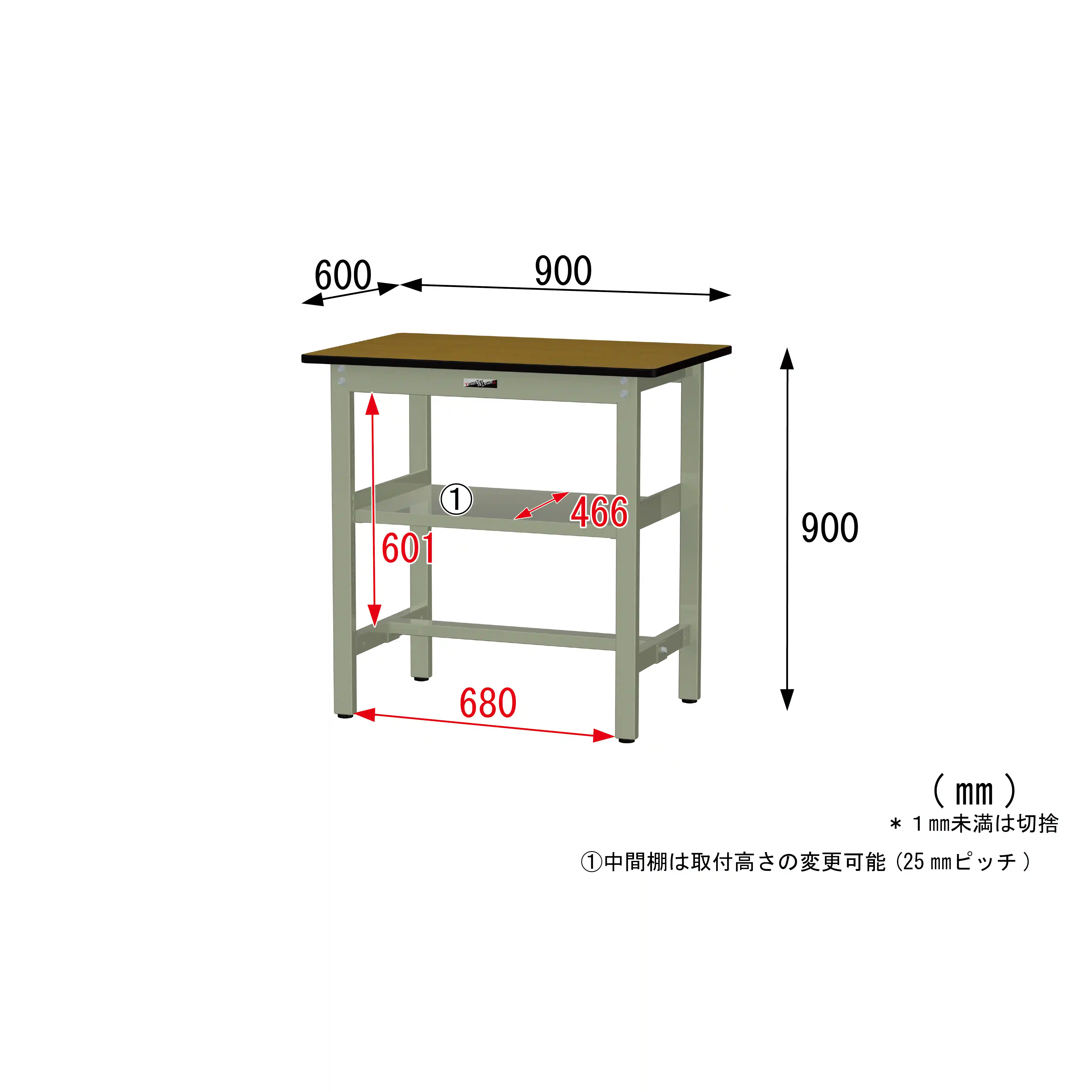 300シリーズ 固定式 中間棚付 H900mm(上段全面棚板)