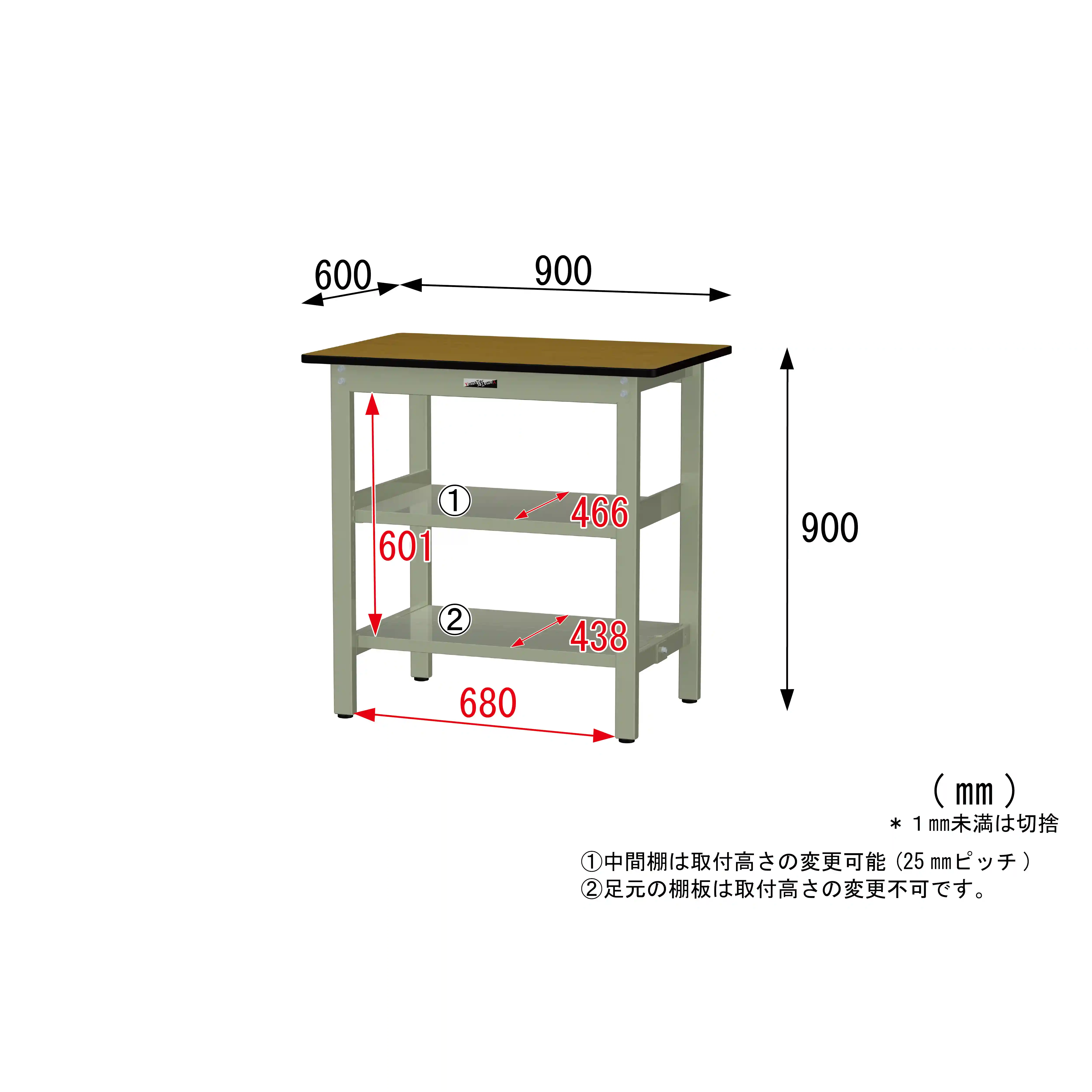 300シリーズ 固定式 中間棚付 H900mm（上下段全面棚板）