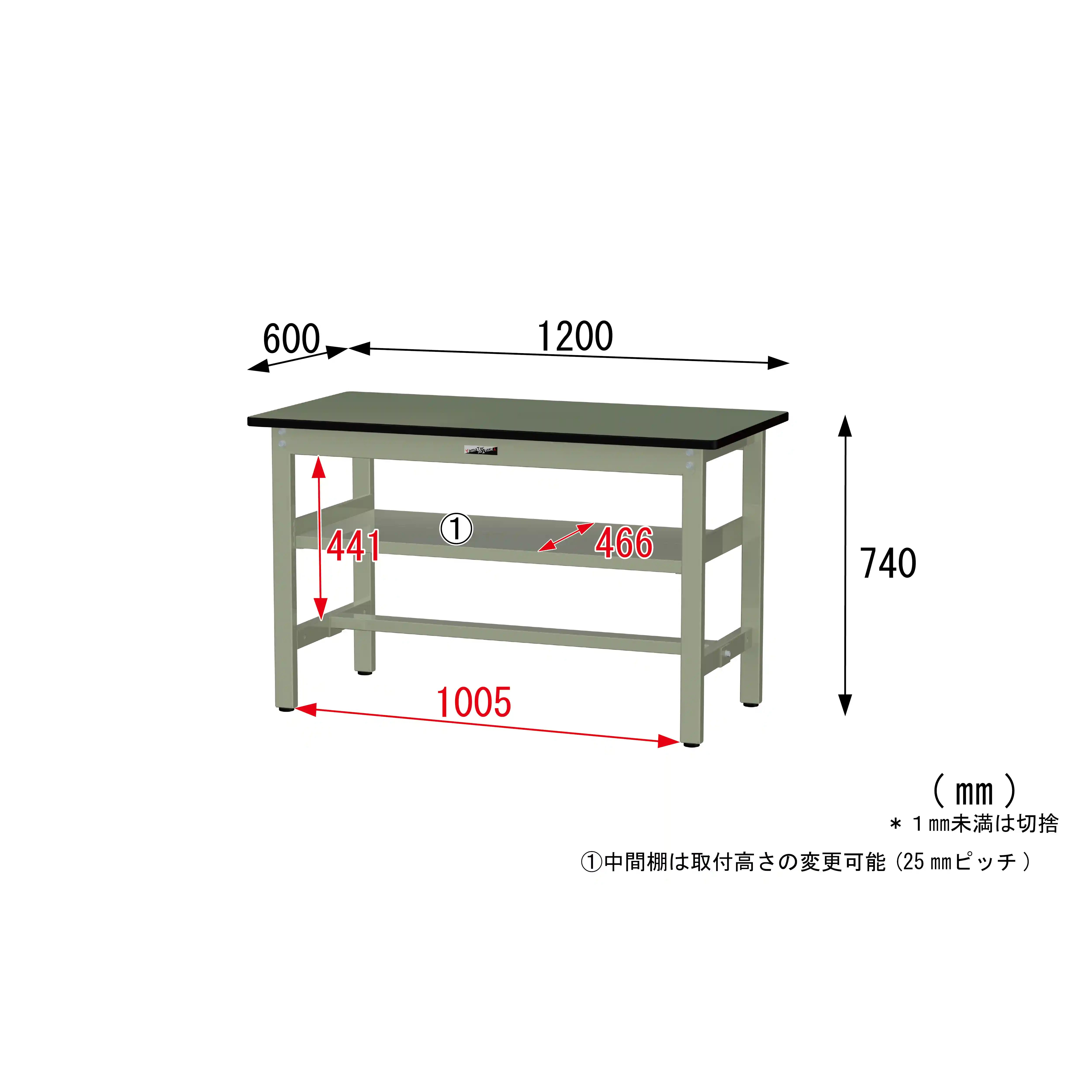 300シリーズ 固定式 中間棚付 H740mm（上段全面棚板）