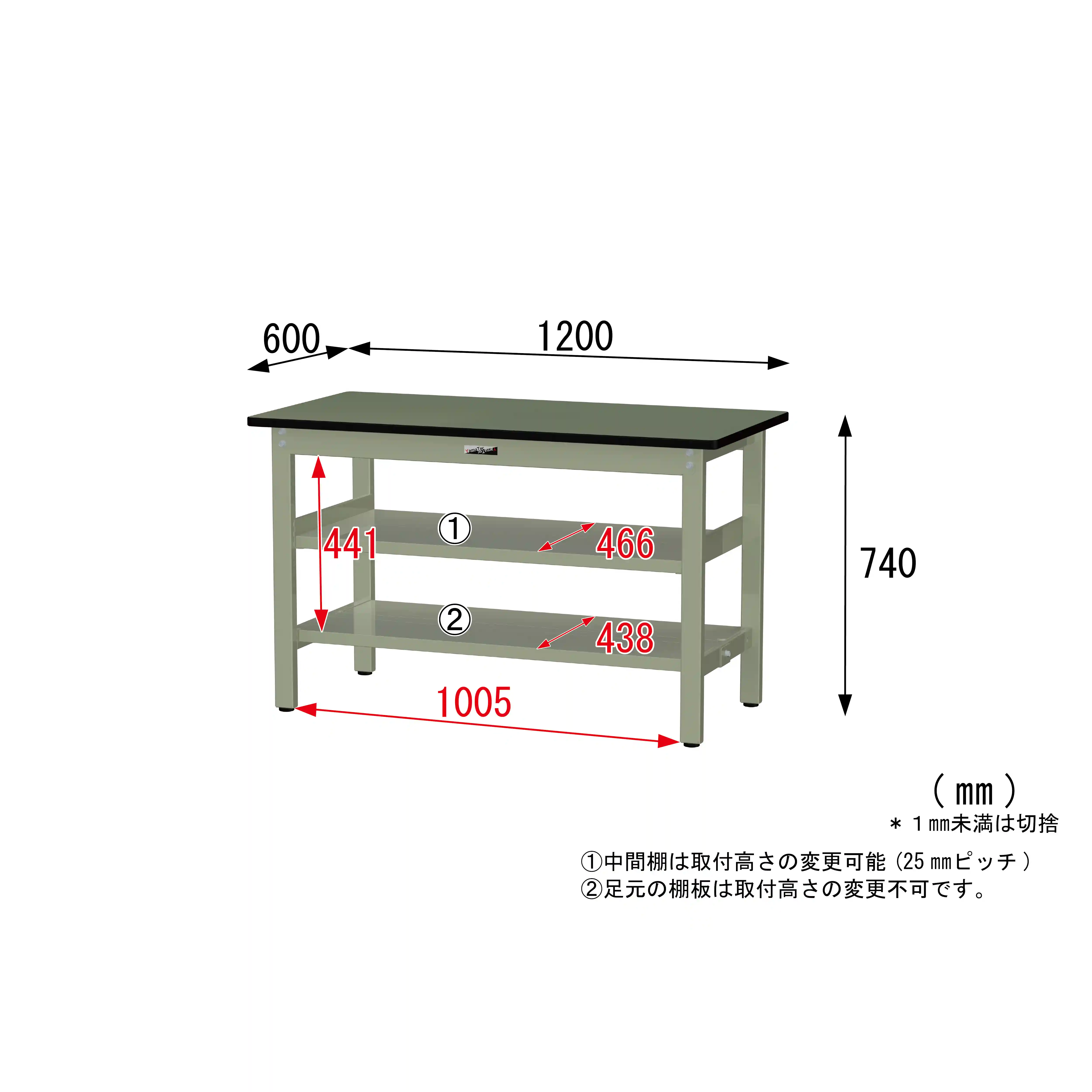 300シリーズ 固定式 中間棚付 H740mm（上下段全面棚板）