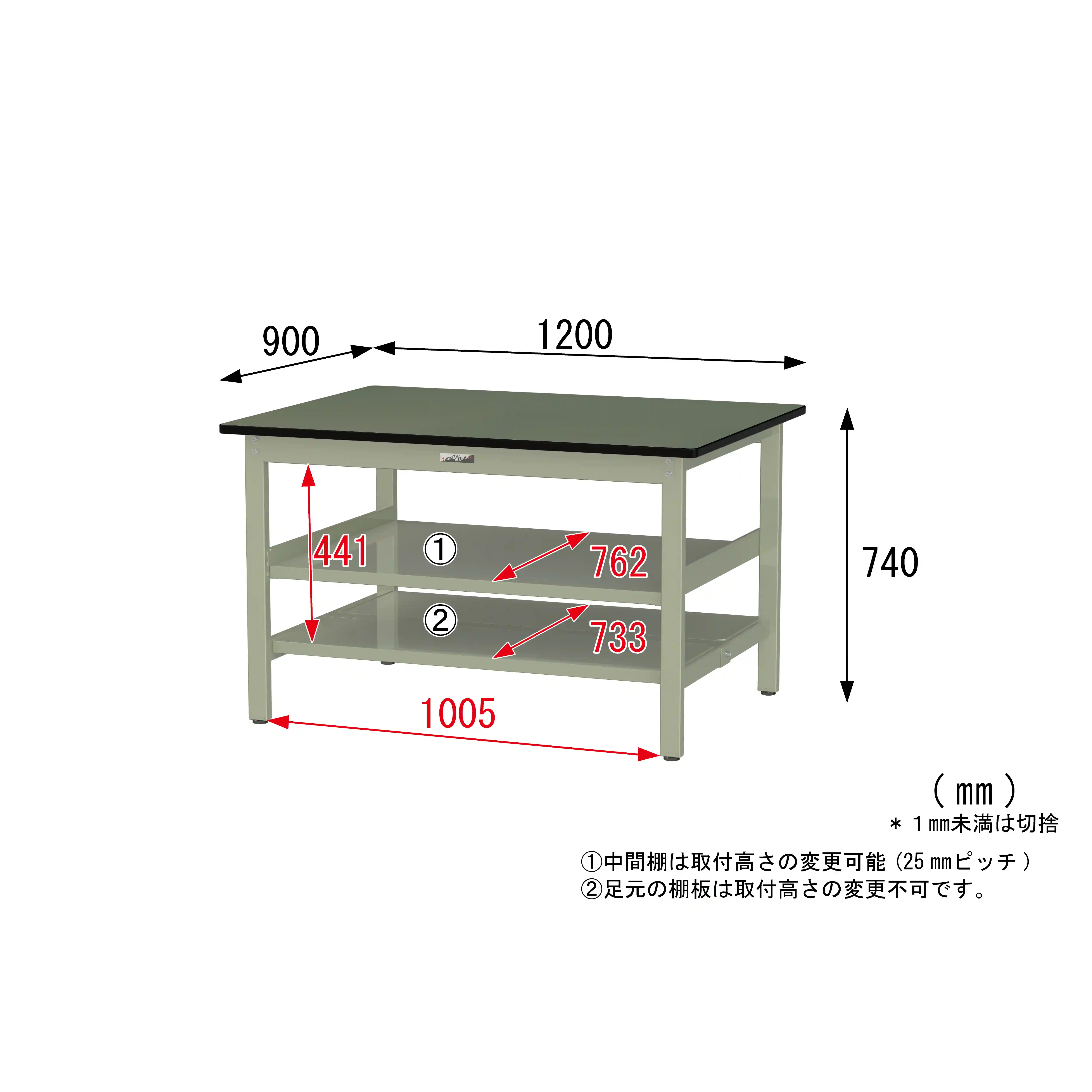 300シリーズ 固定式 中間棚付 H740mm(上下段全面棚板)