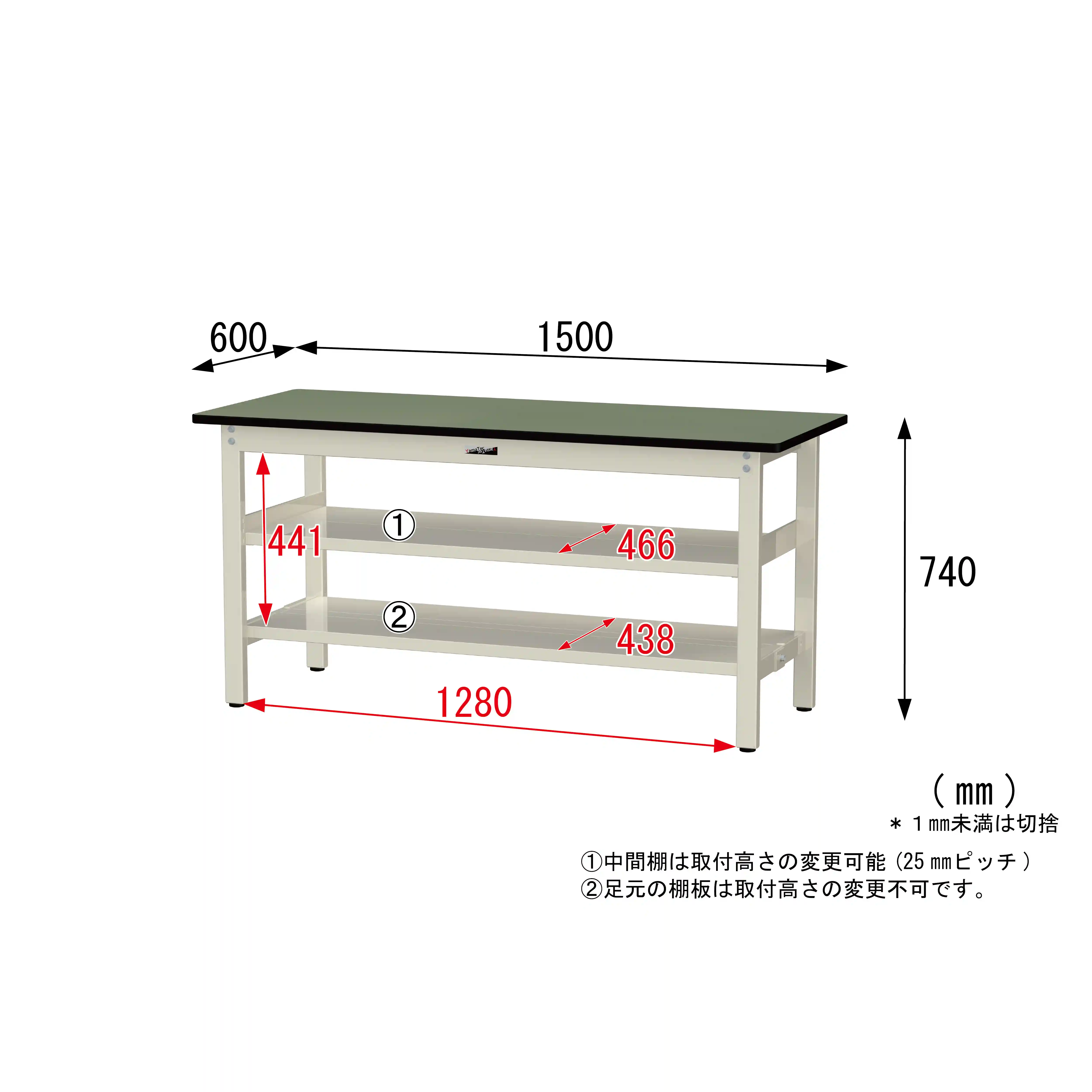 300シリーズ 固定式 中間棚付 H740mm(上下段全面棚板)