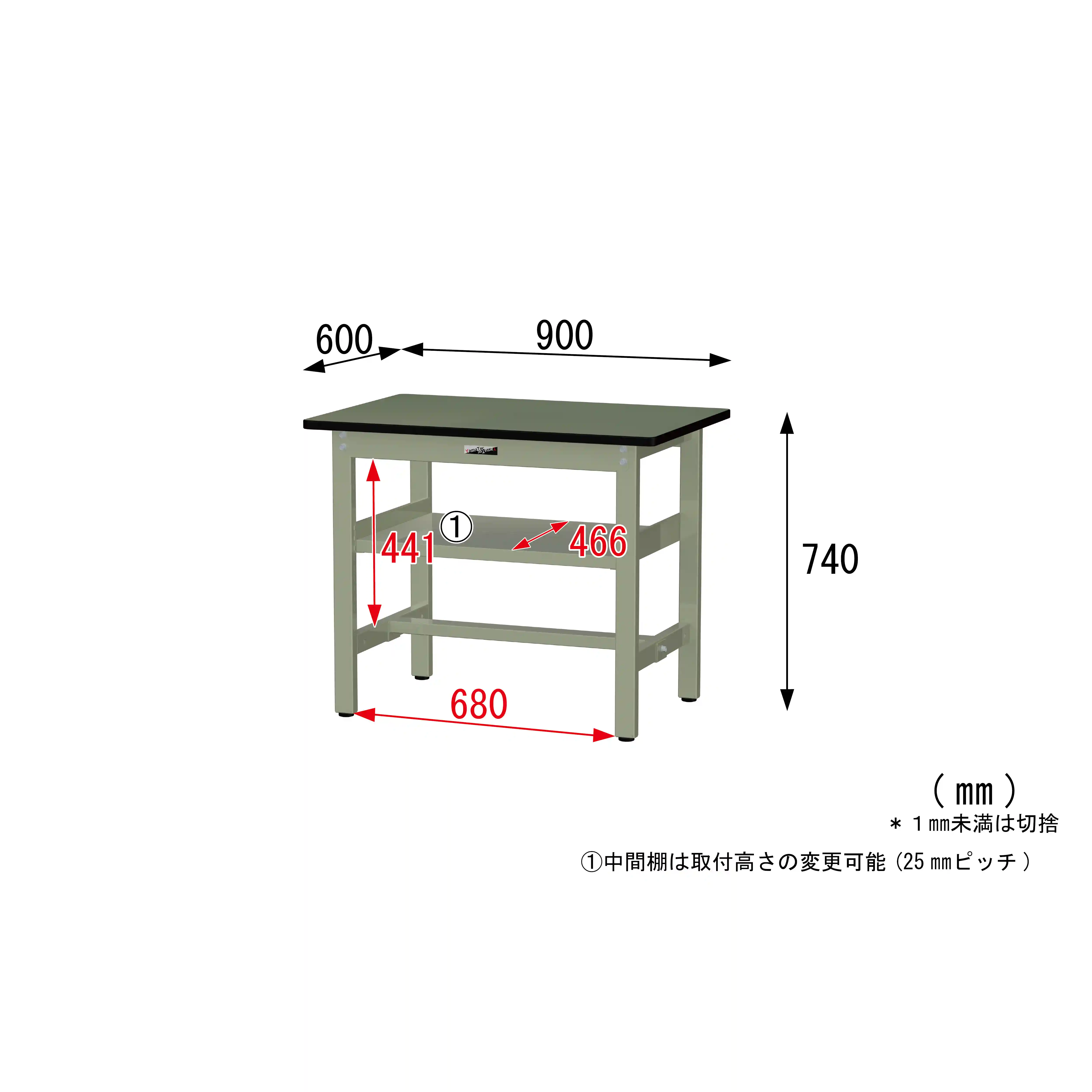 300シリーズ 固定式 中間棚付 H740mm(上段全面棚板)