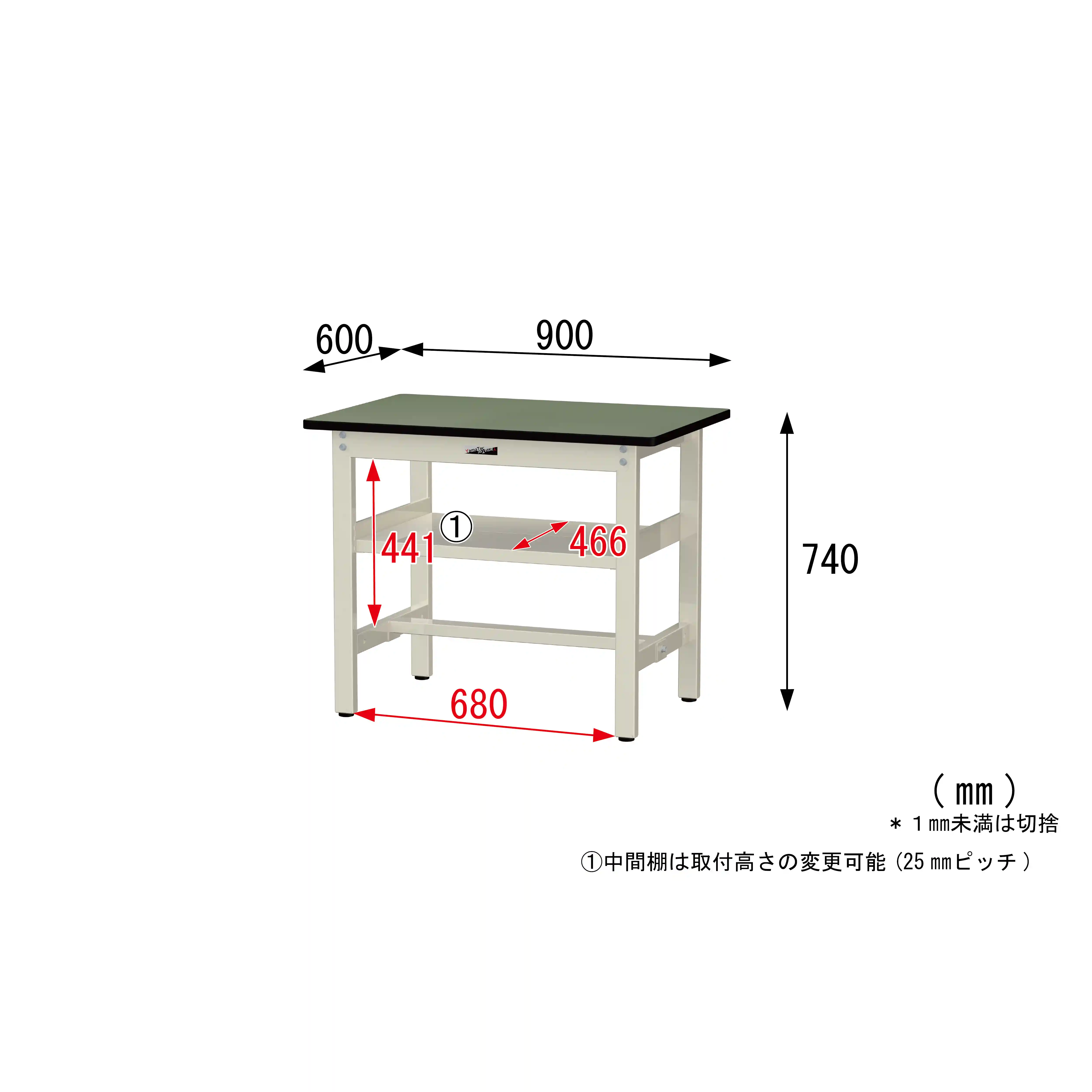 300シリーズ 固定式 中間棚付 H740mm（上段全面棚板）