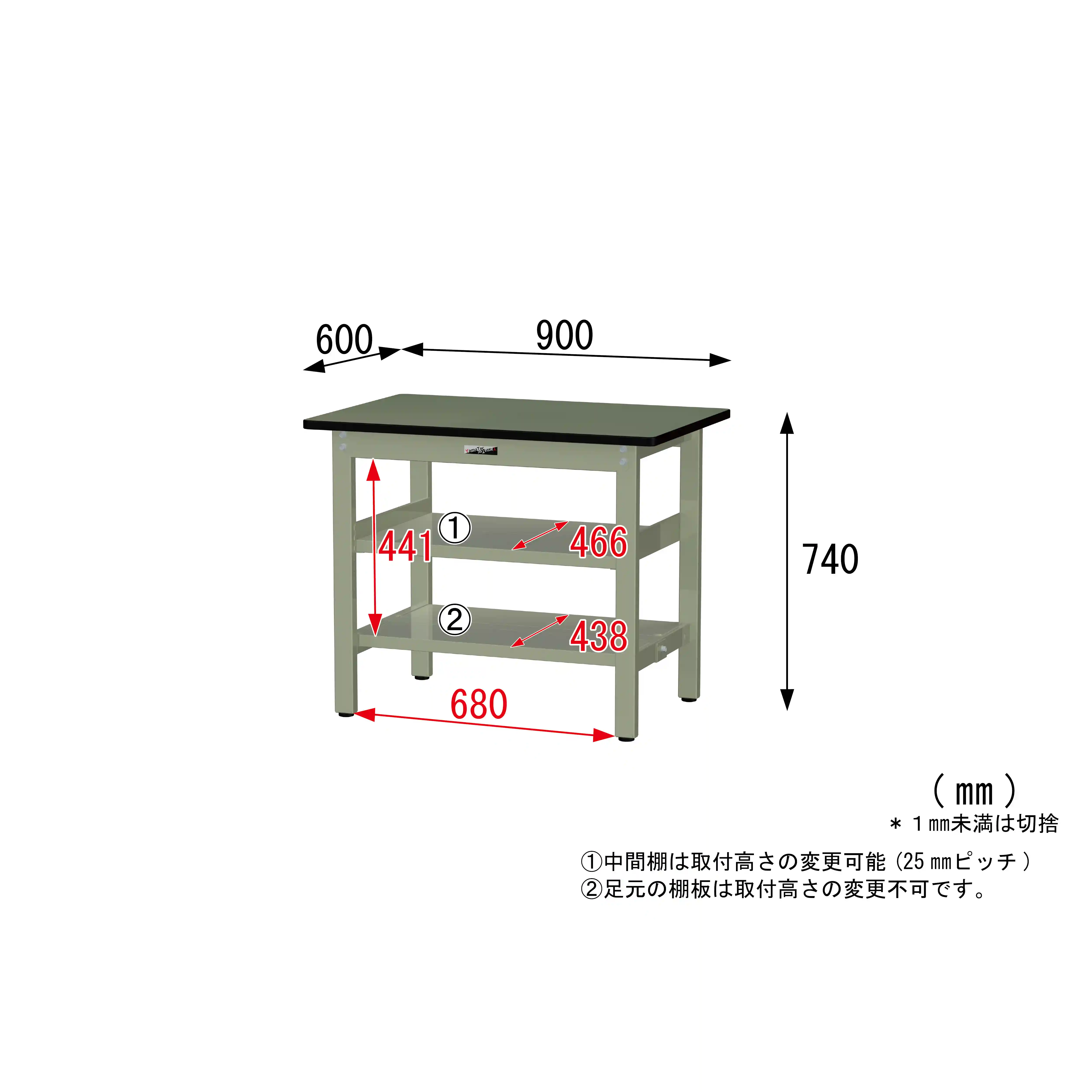 300シリーズ 固定式 中間棚付 H740mm（上下段全面棚板）