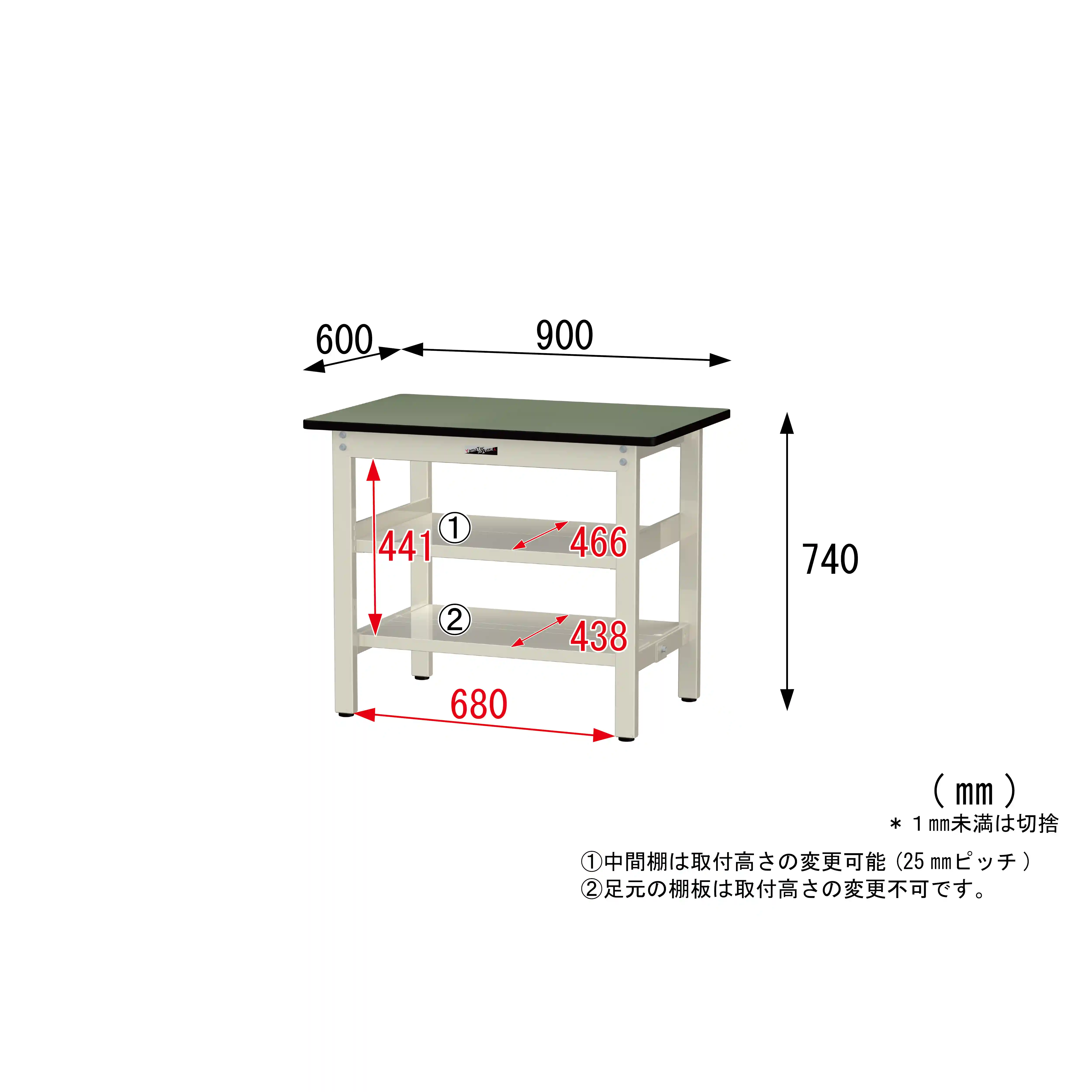 300シリーズ 固定式 中間棚付 H740mm（上下段全面棚板）
