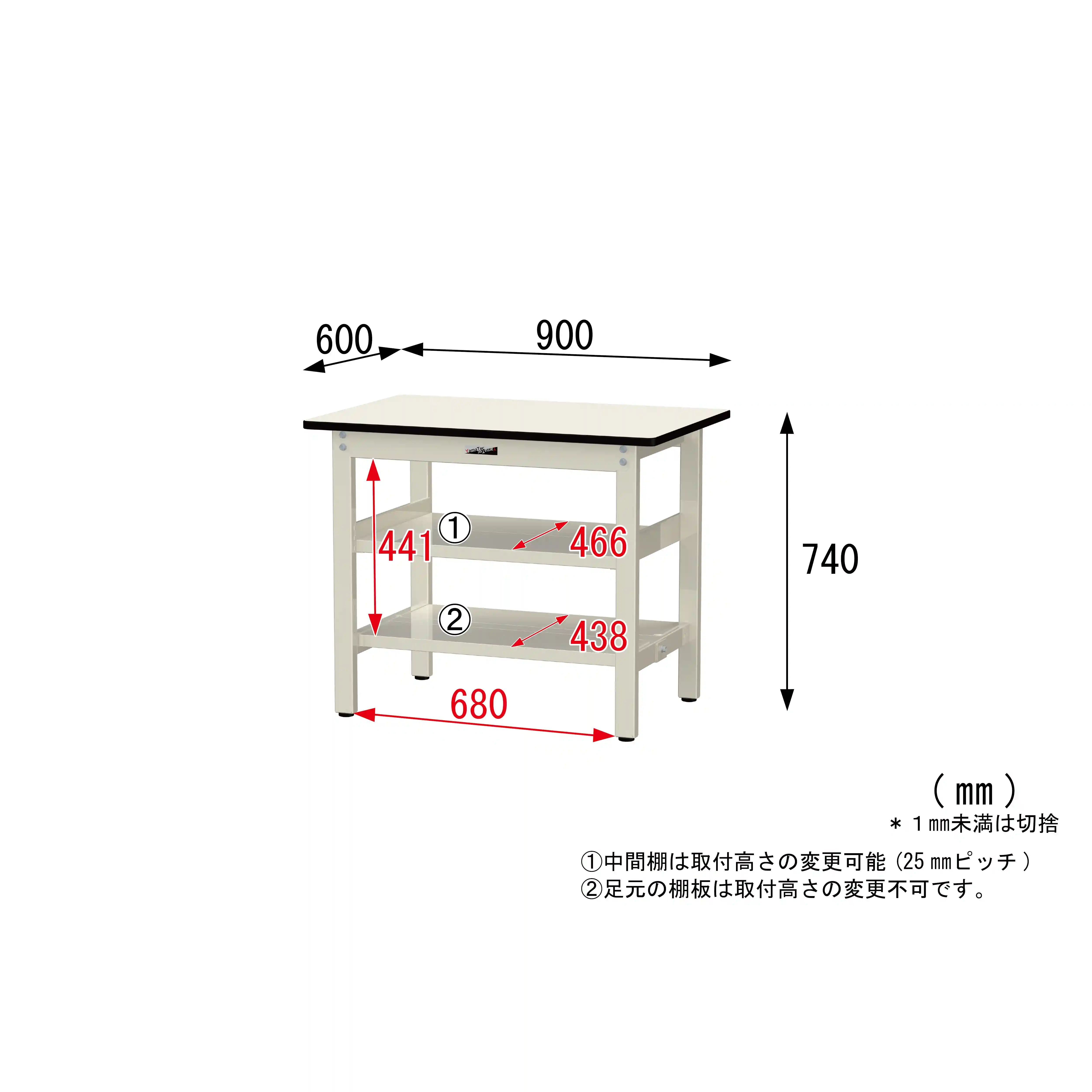 300シリーズ 固定式 中間棚付 H740mm(上下段全面棚板)
